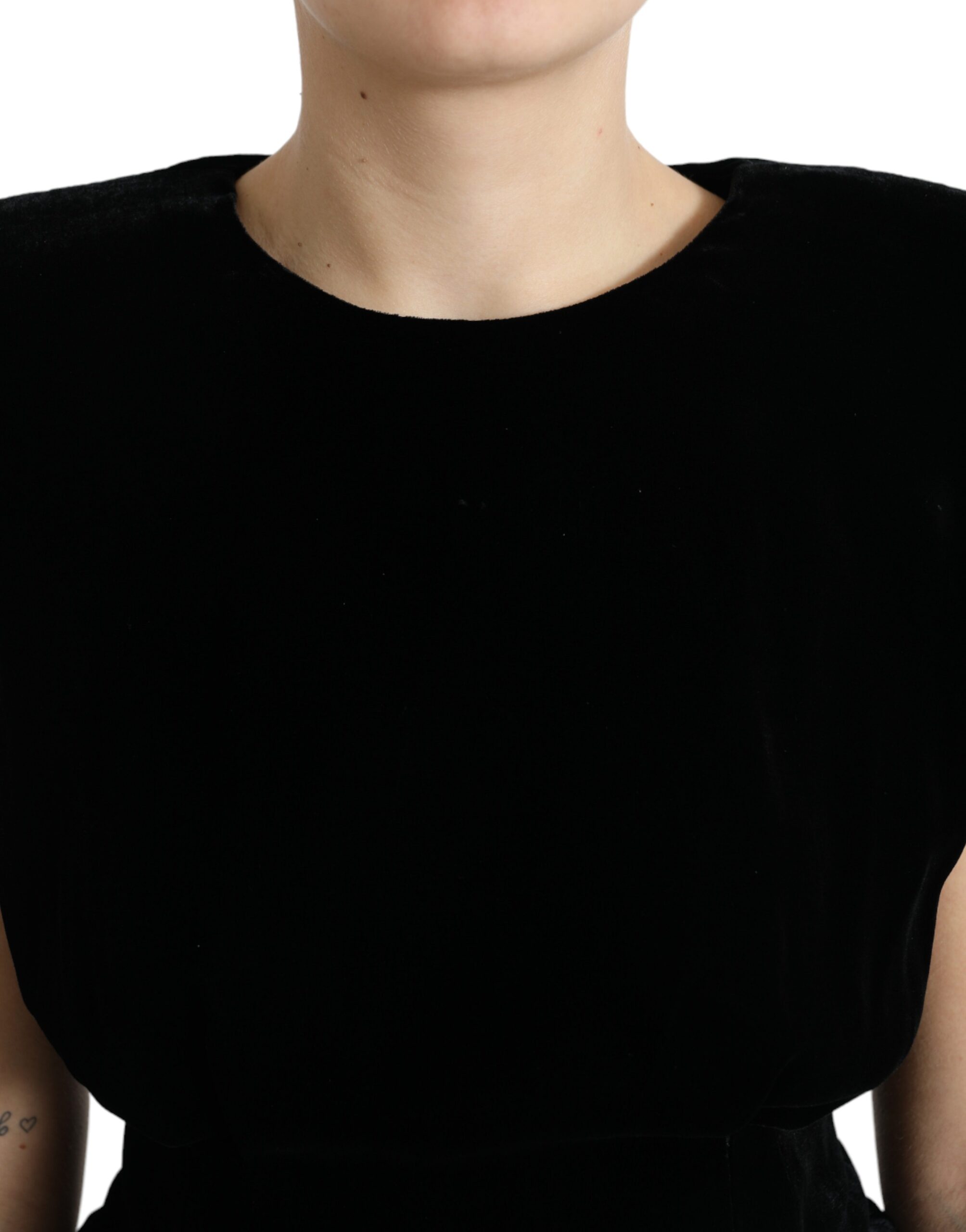 Dolce & Gabbana Black Velvet Fitted Padded Shoulder Blouse Women's Top