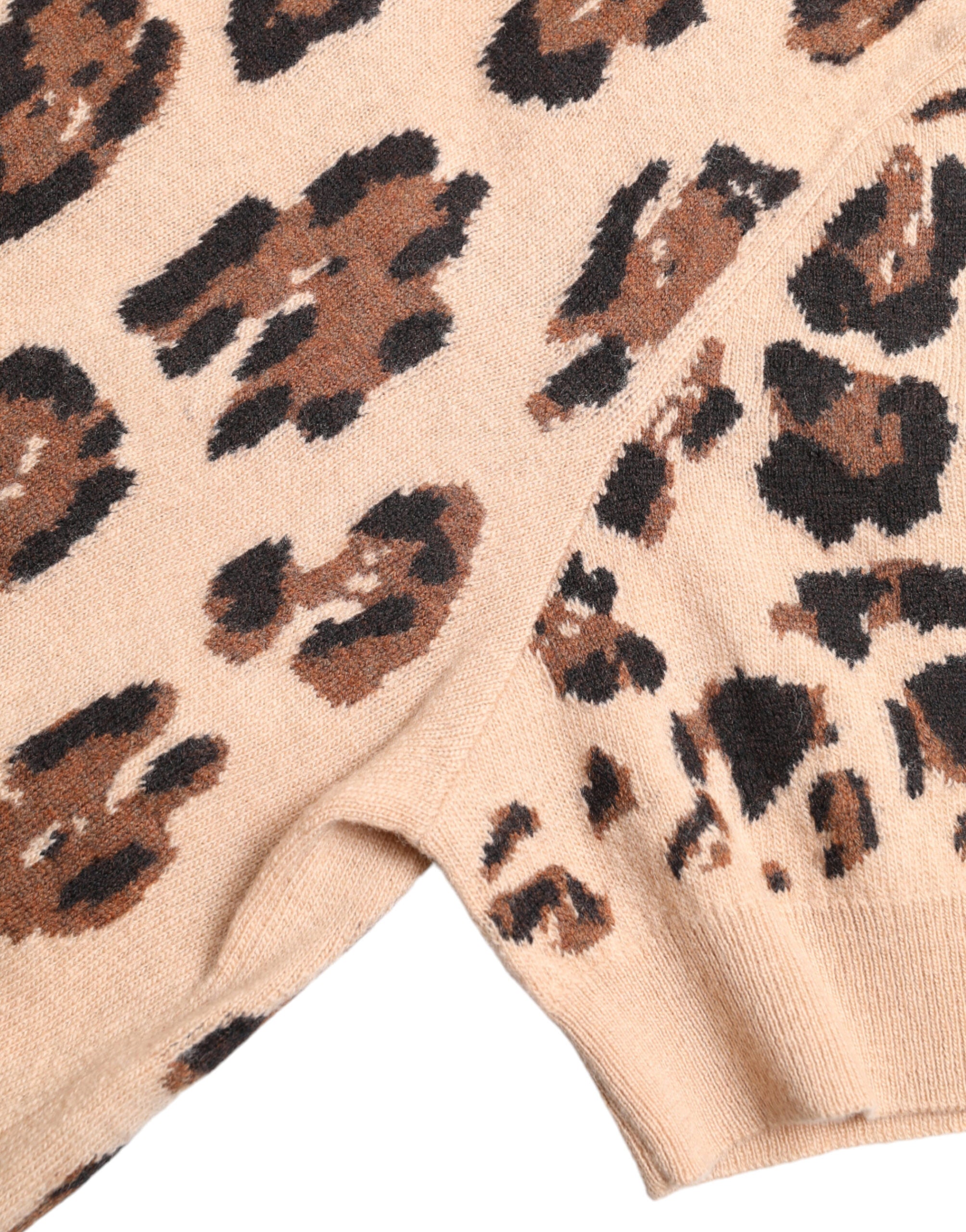 Dolce & Gabbana Elegant Beige Leopard Turtleneck Wool Women's Top