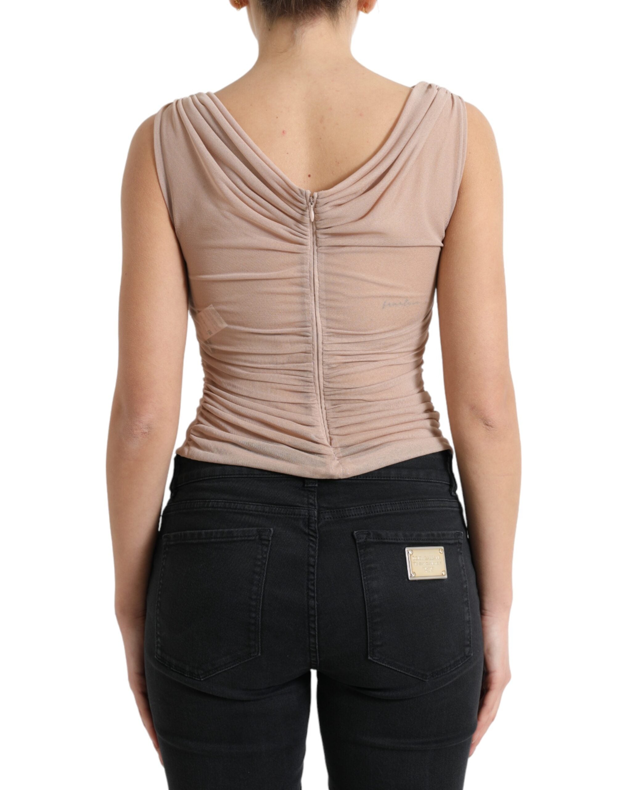 Dolce & Gabbana Beige Viscose V-neck Sleeveless Tank Women's Top