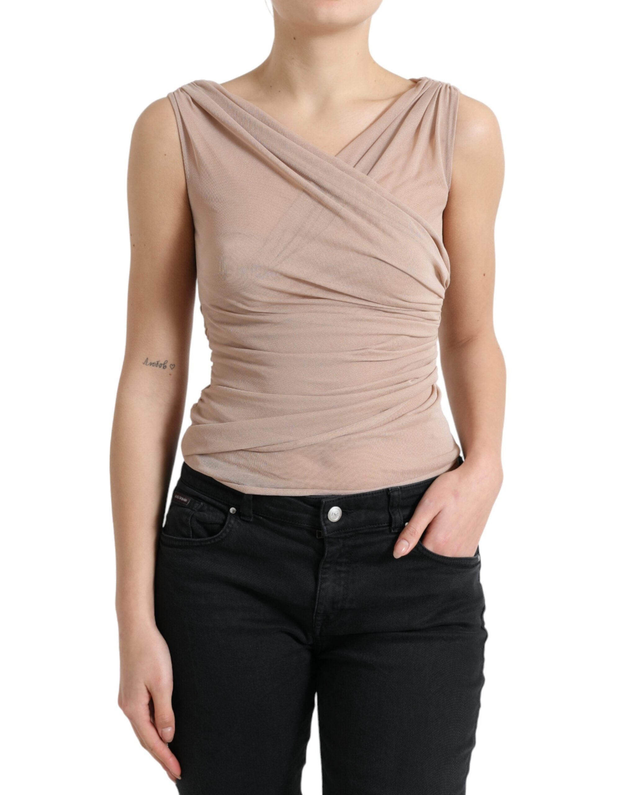 Dolce & Gabbana Beige Viscose V-neck Sleeveless Tank Women's Top