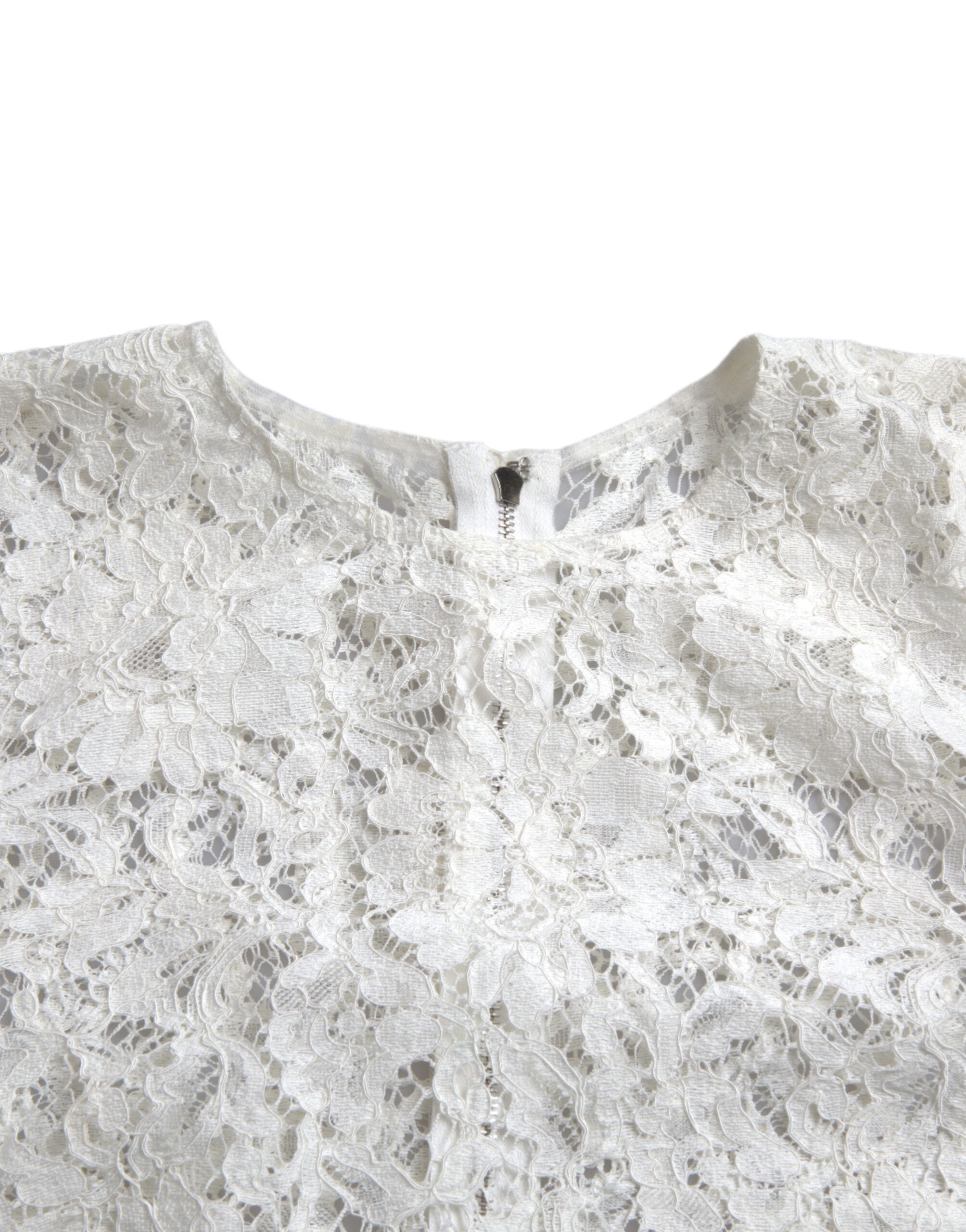 Dolce & Gabbana White Floral Lace Cotton Round Neck Blouse Women's Top