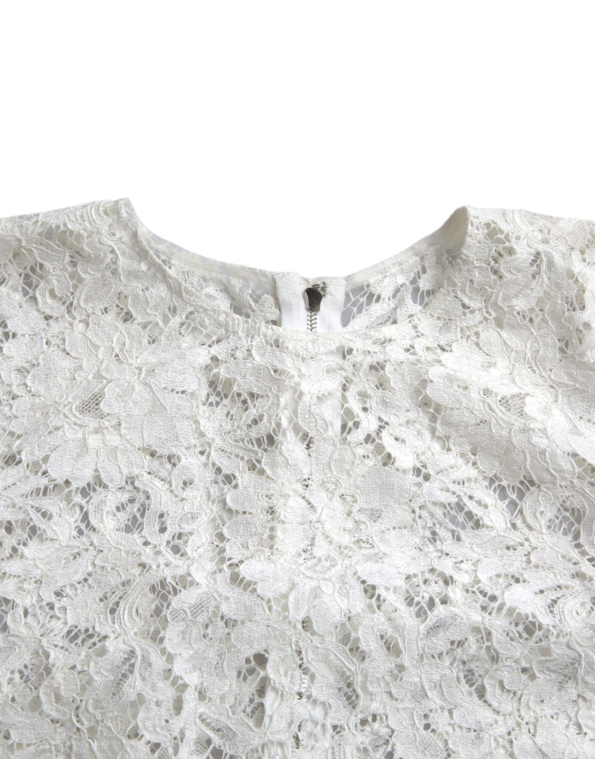 Dolce & Gabbana White Floral Lace Cotton Round Neck Blouse Women's Top