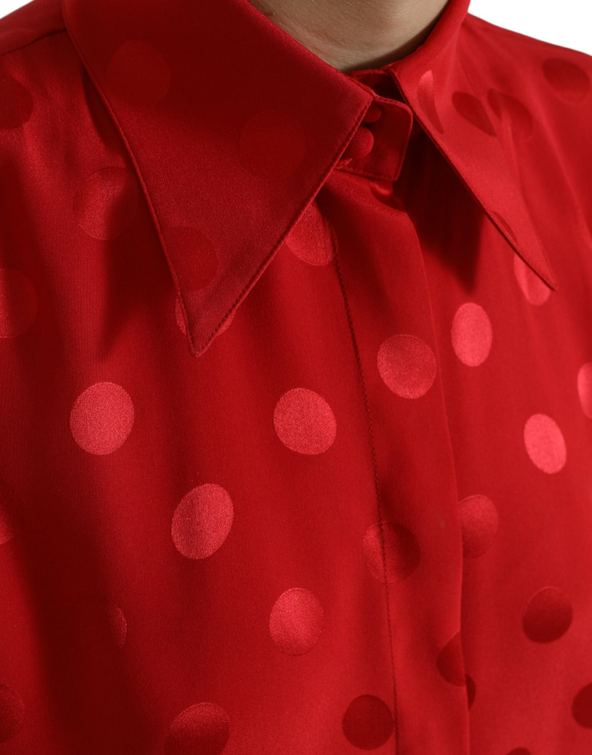 Dolce & Gabbana Red Polka Dot Sleeveless Collared Blouse Women's Top
