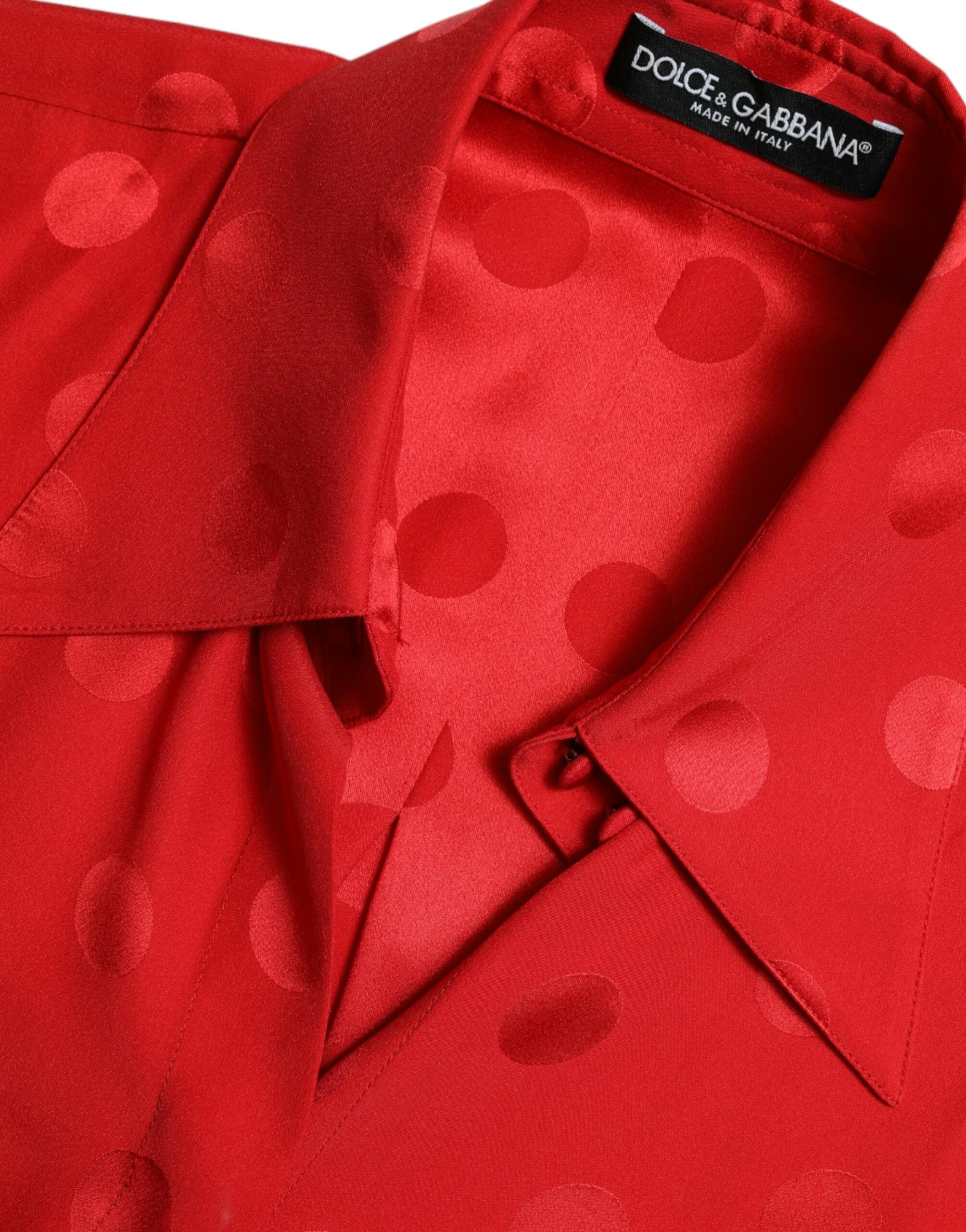 Dolce & Gabbana Red Polka Dot Sleeveless Collared Blouse Women's Top