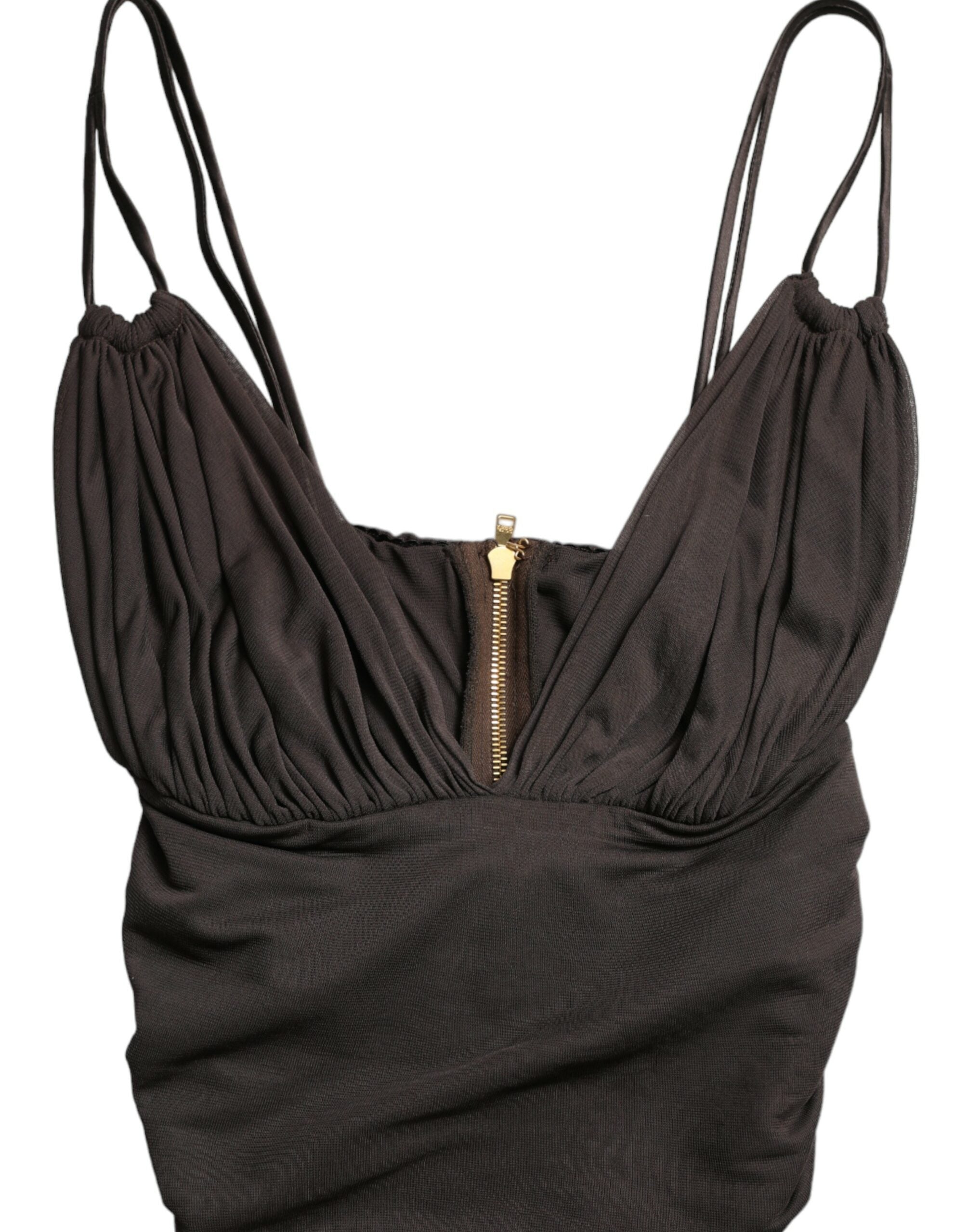 Dolce & Gabbana Brown Viscose Plunging V-neck Cropped Tank Women's Top