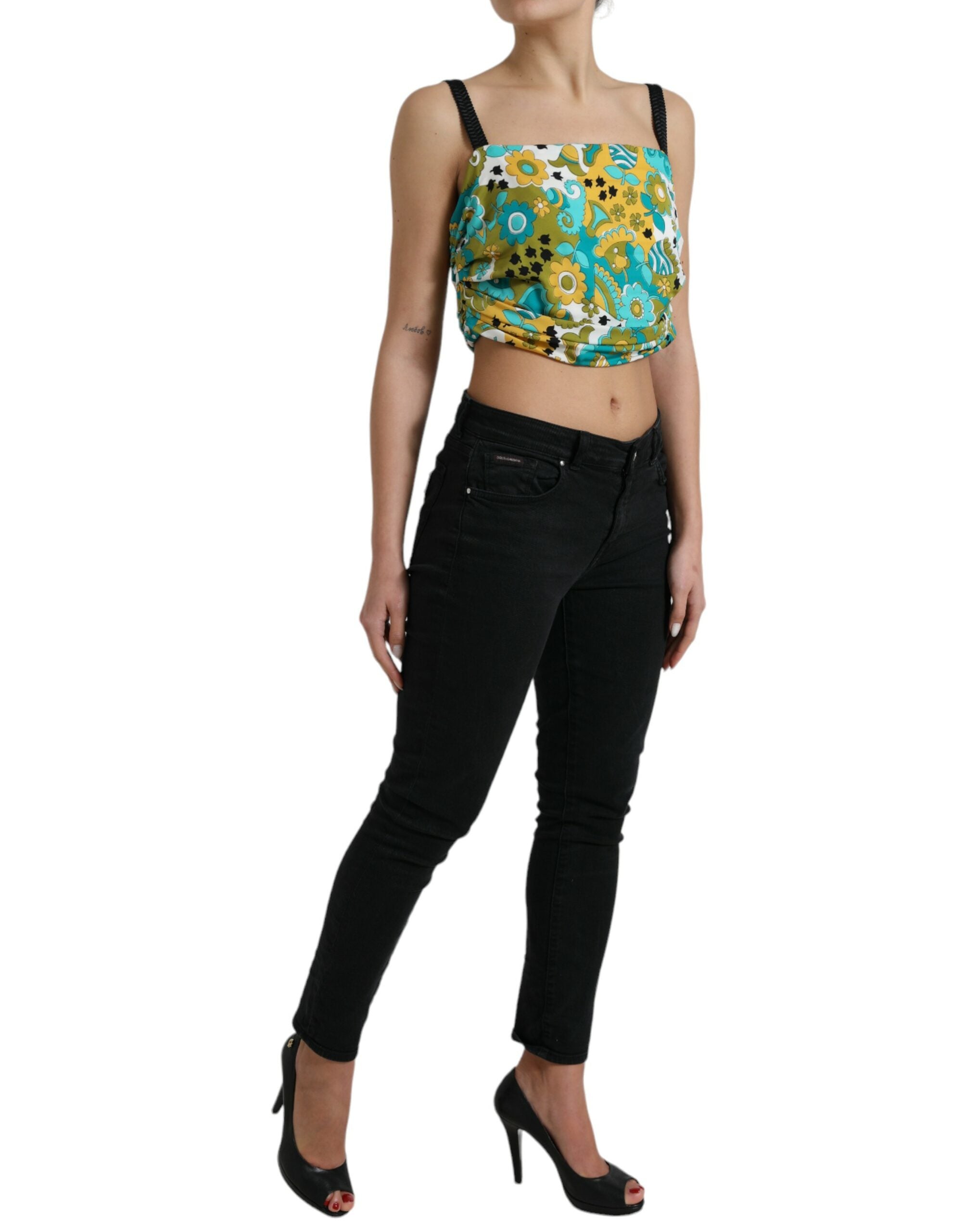 Dolce & Gabbana Multicolor Floral Sleeveless Cropped Women's Top
