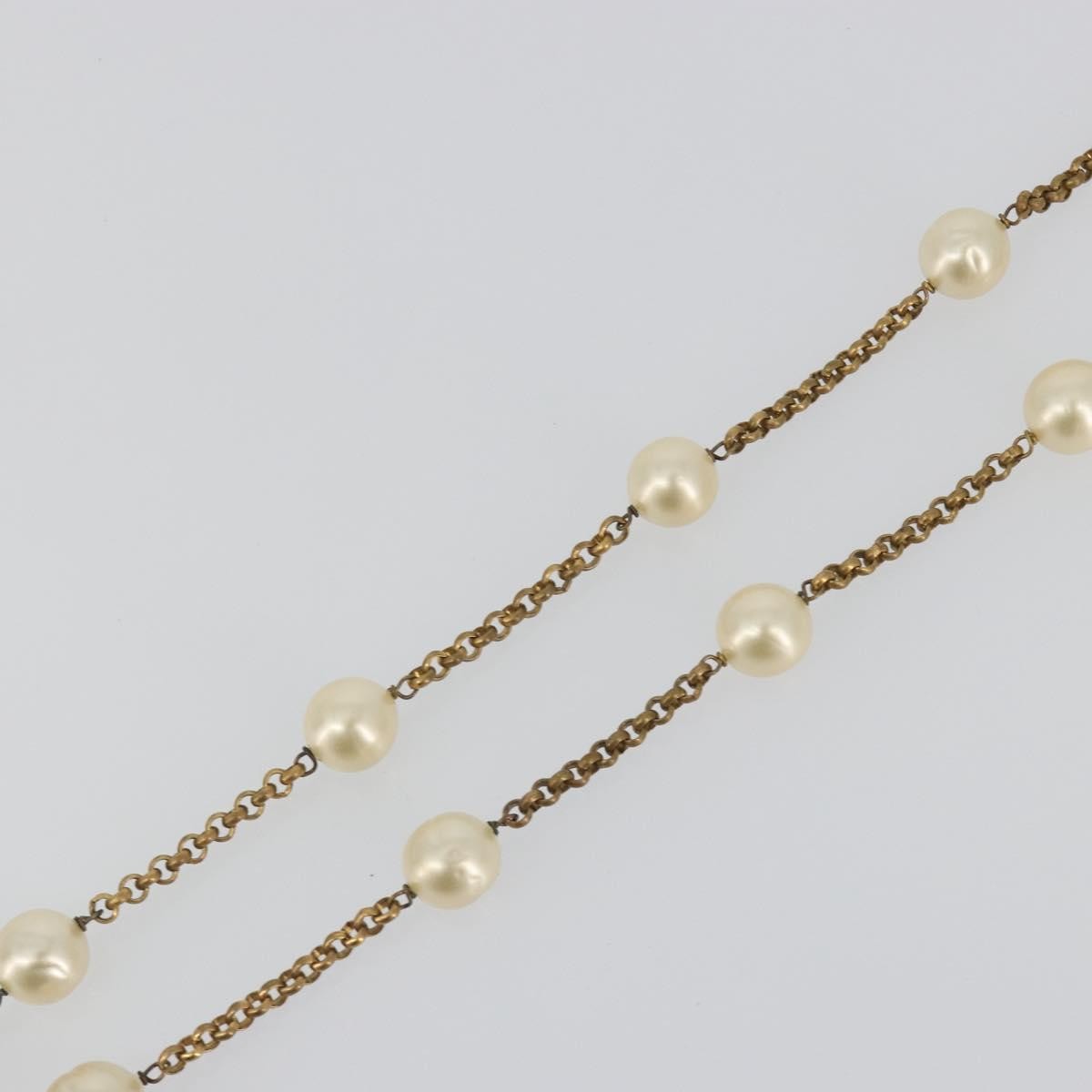 Chanel Pearl Station Metal And Faux Pearl Gold Metal Necklace Jewelry (Pre-Owned)