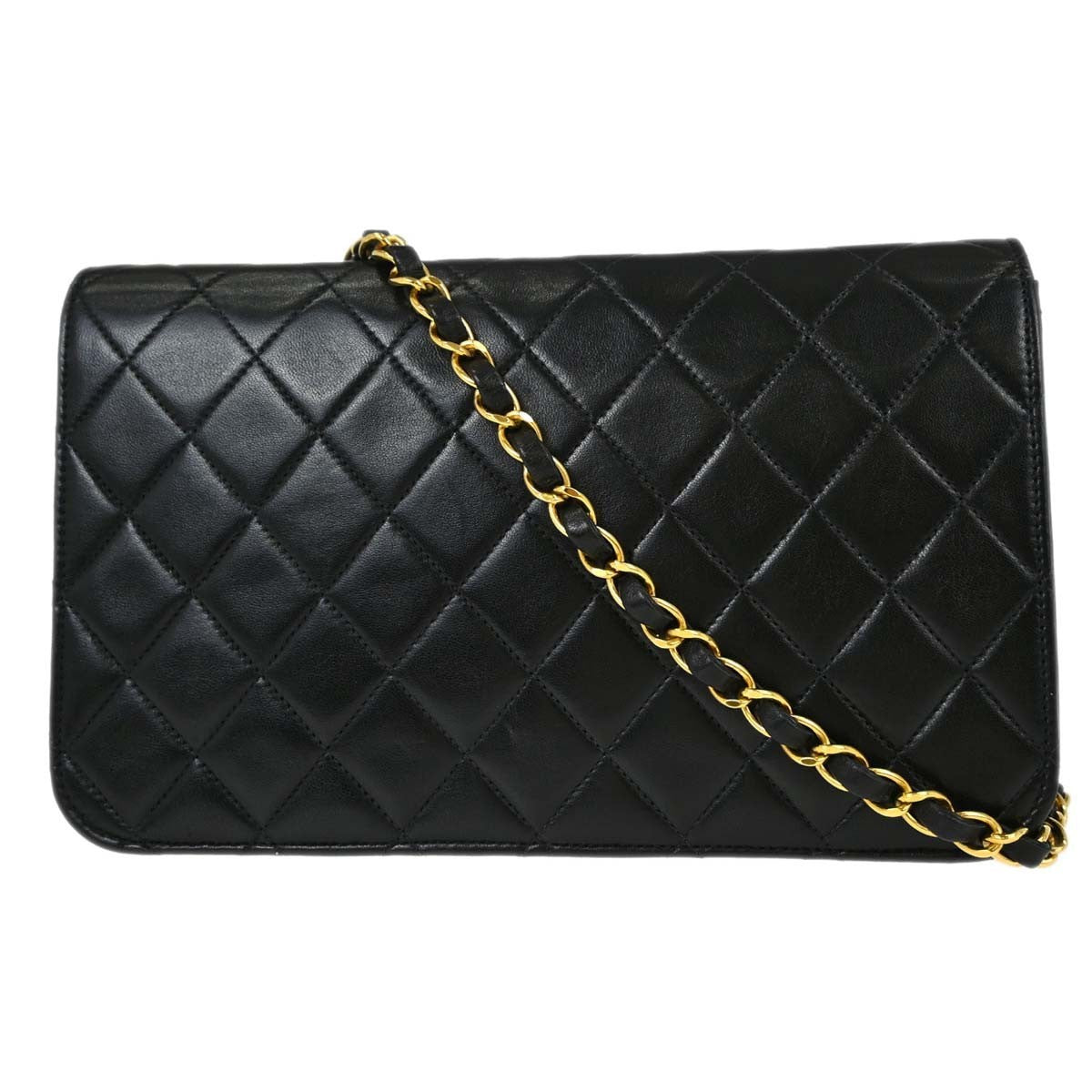 Chanel Vintage Full Flap Quilted Lambskin Black Leather Shoulder Bag Bag (Pre-Owned)