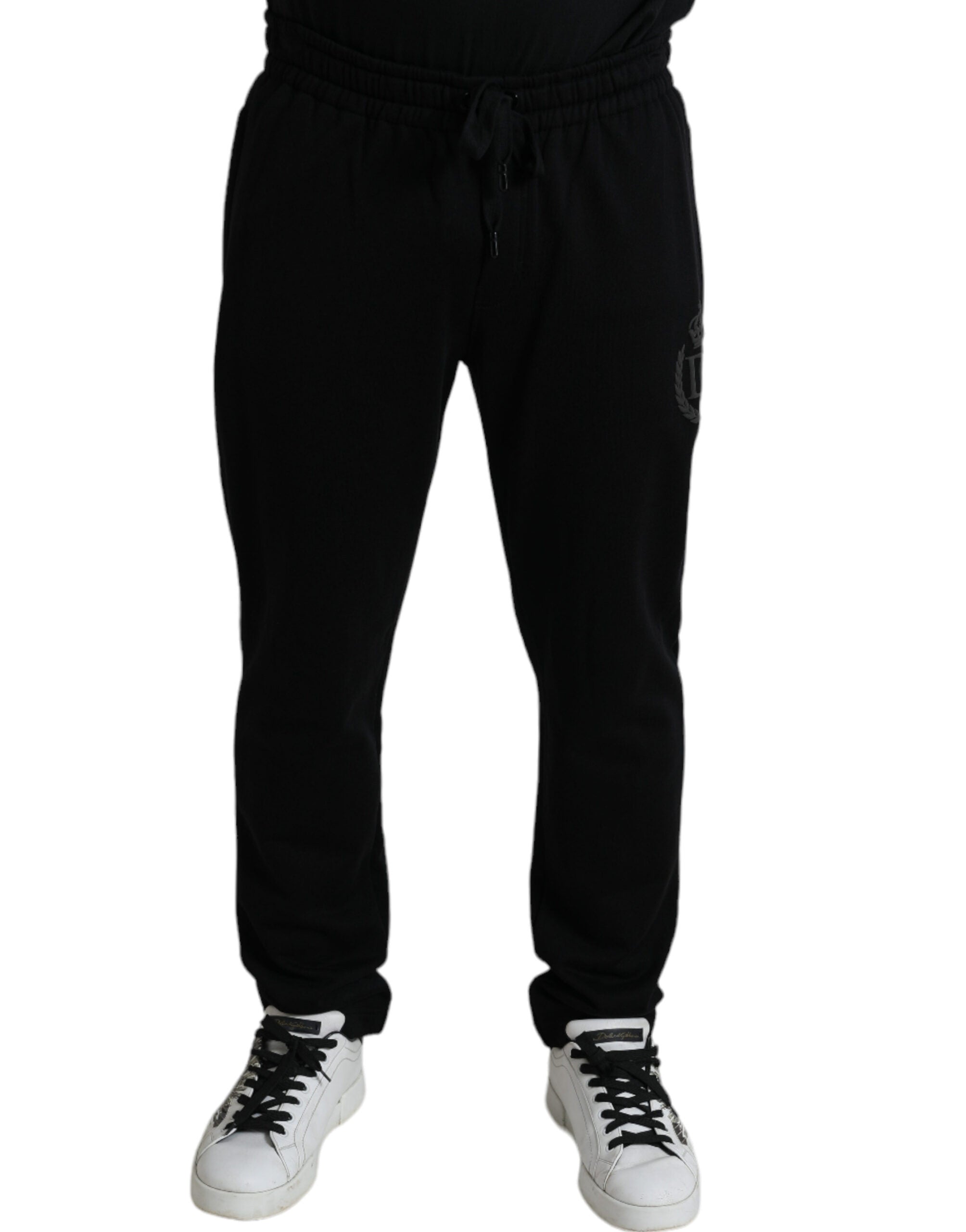 Dolce & Gabbana Elegant Black Cotton Joggers with Logo Men's Embroidery