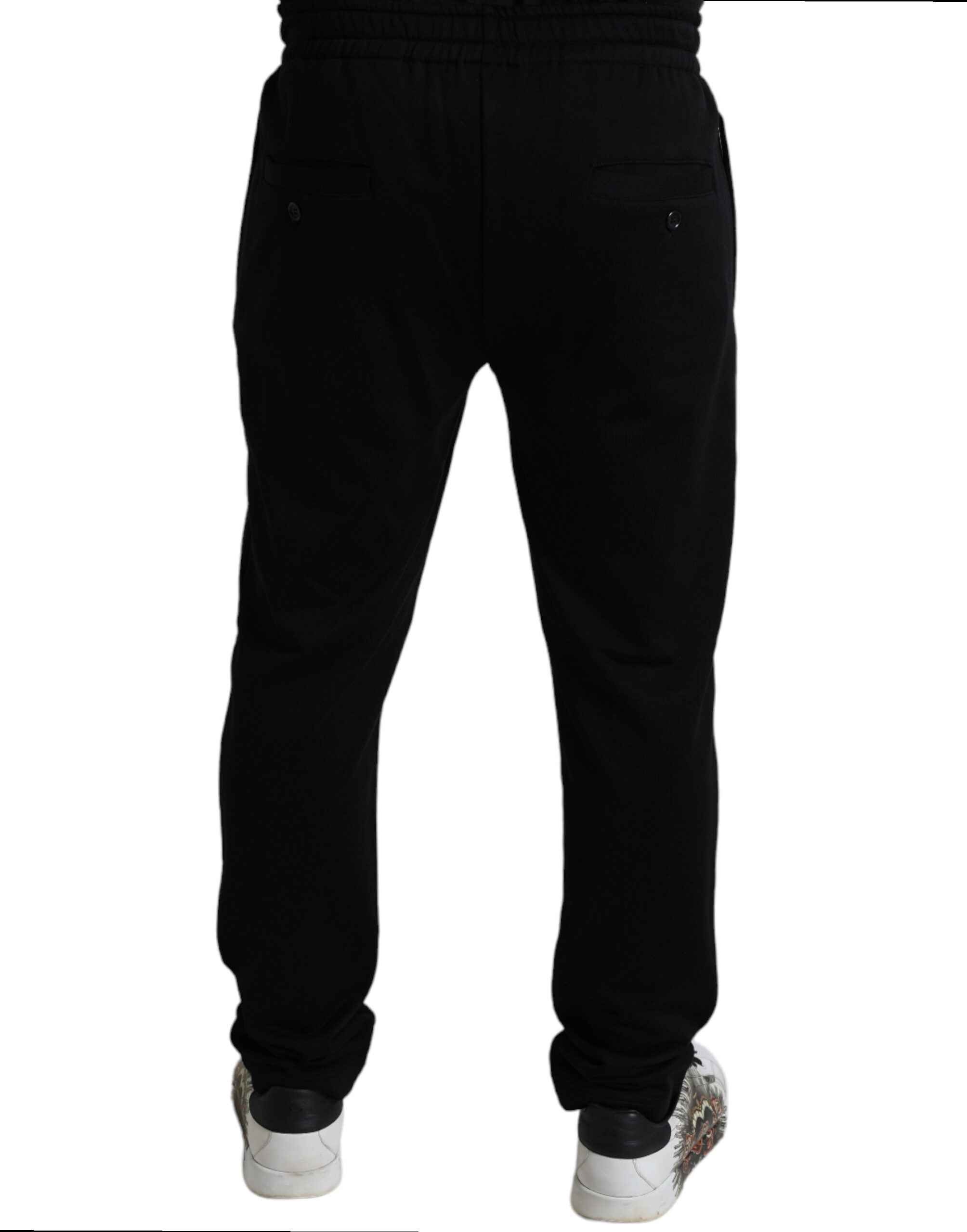 Dolce & Gabbana Elegant Black Cotton Joggers with Logo Men's Embroidery