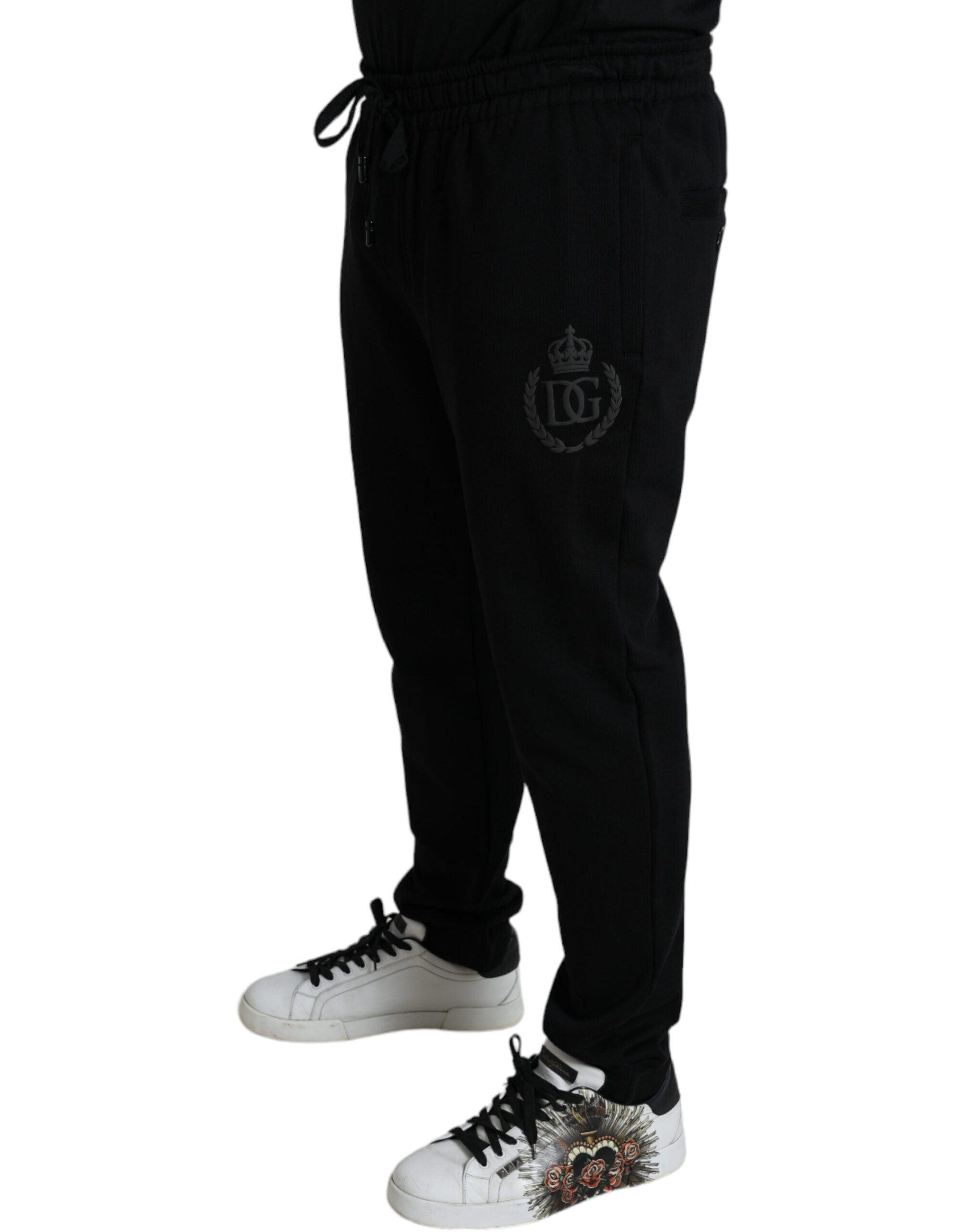 Dolce & Gabbana Elegant Black Cotton Joggers with Logo Men's Embroidery