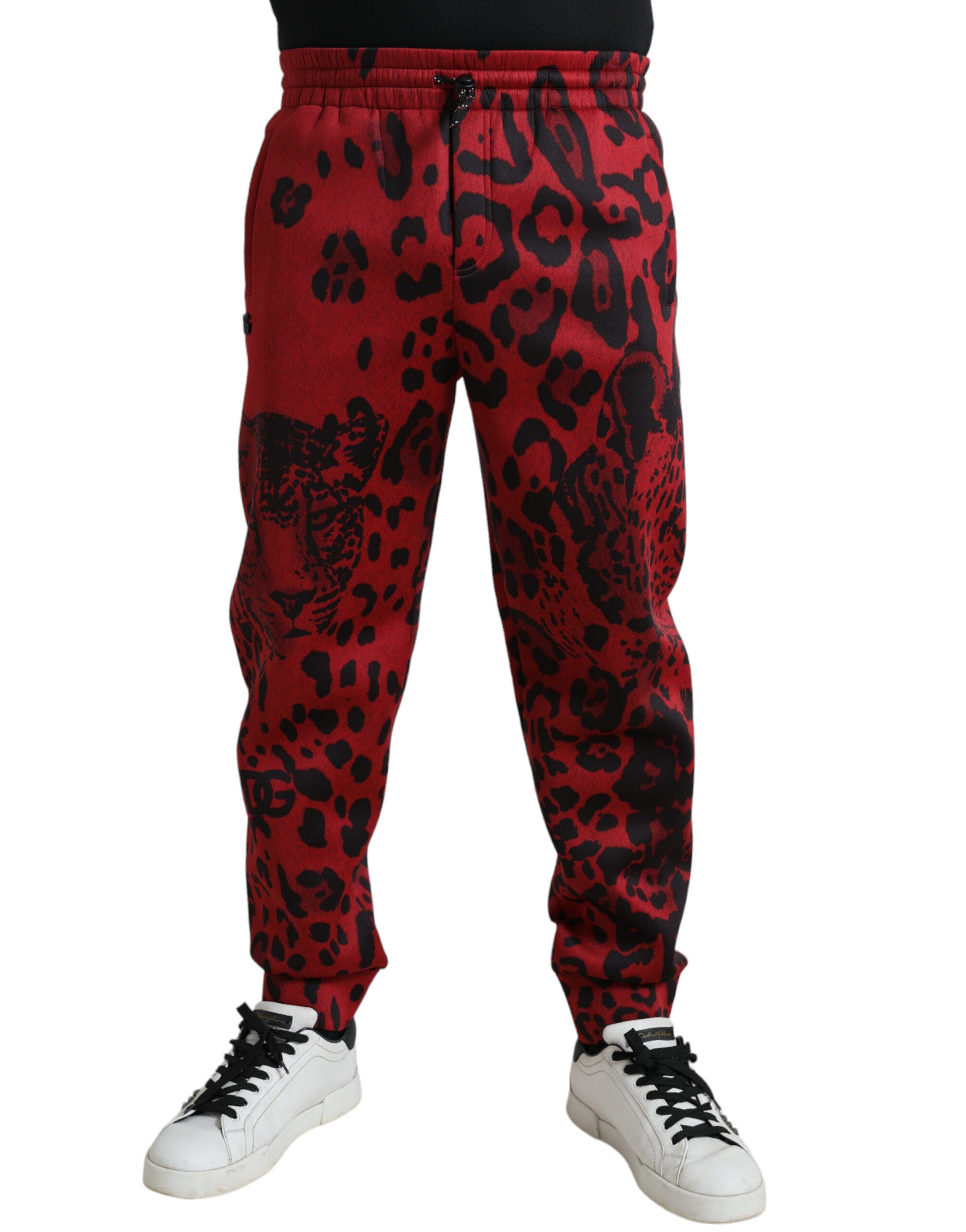 Dolce & Gabbana Red Black Leopard Stretch Jogger Men's Pants