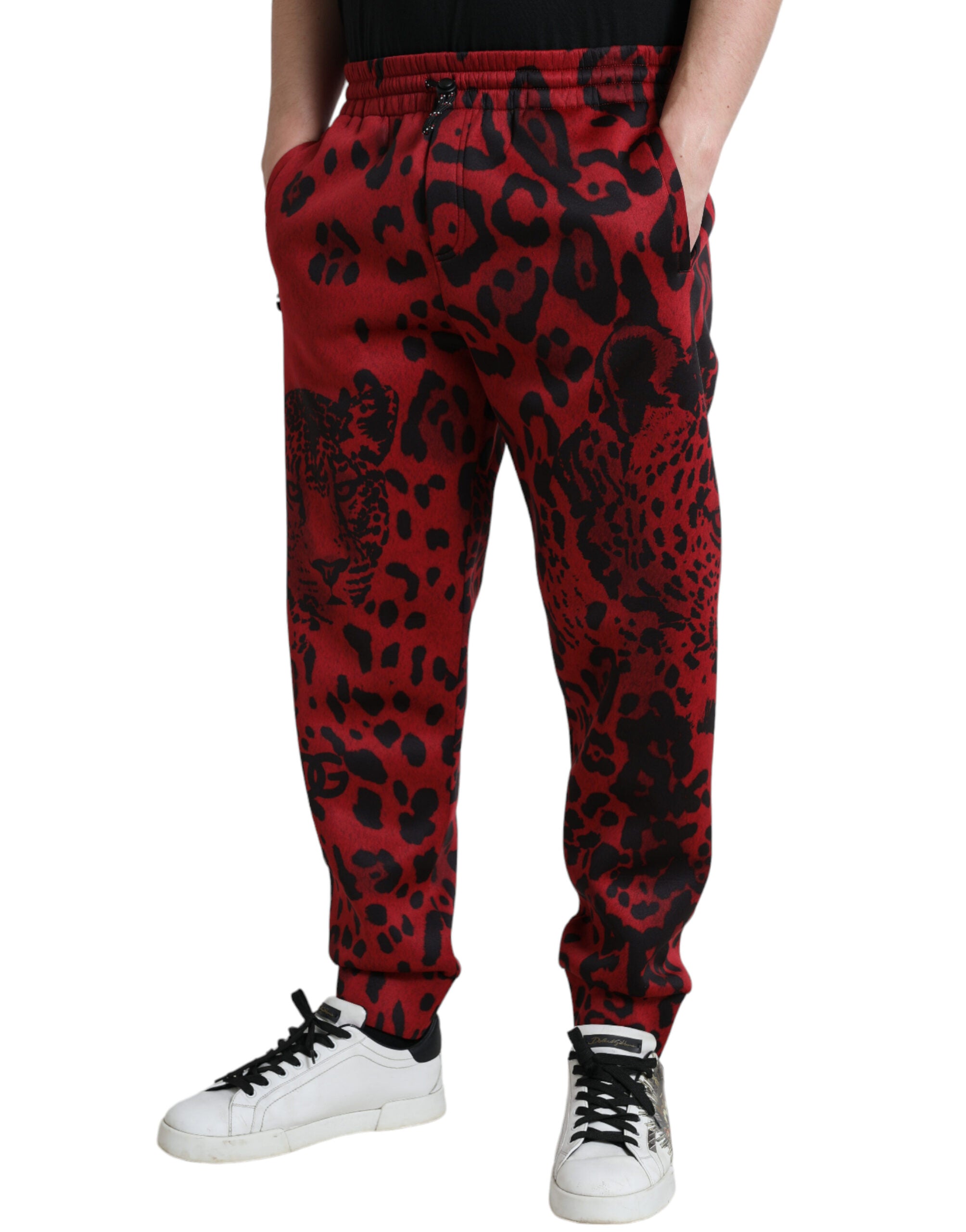 Dolce & Gabbana Red Black Leopard Stretch Jogger Men's Pants