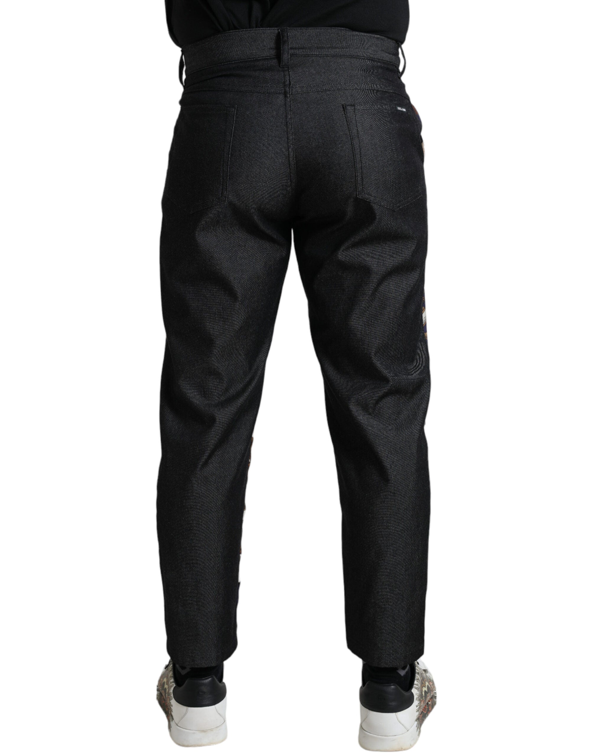 Dolce & Gabbana Elegant Silk Skinny Pants with Heraldic Men's Print