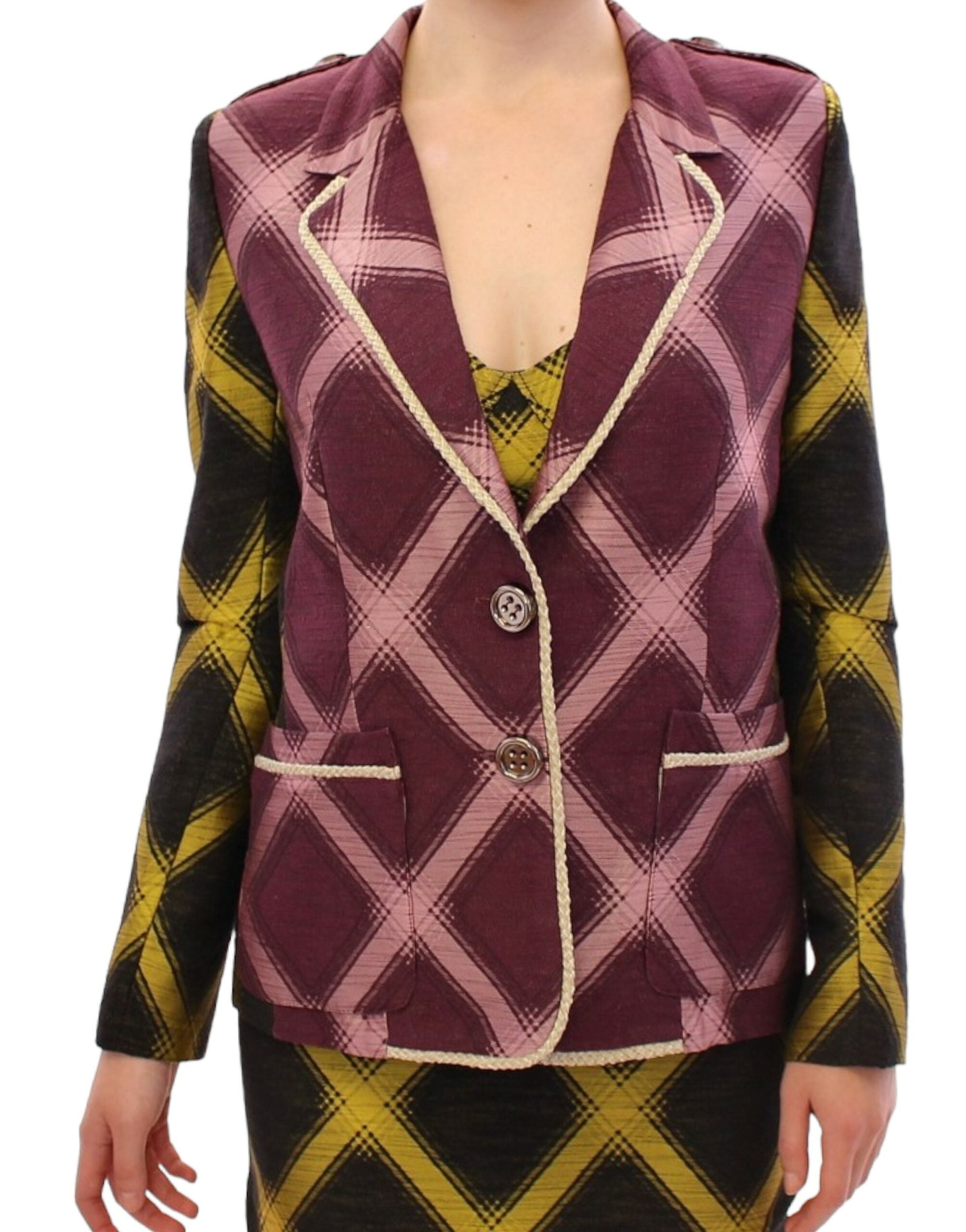 House of Holland Chic Purple Checkered Jacket Women's Blazer