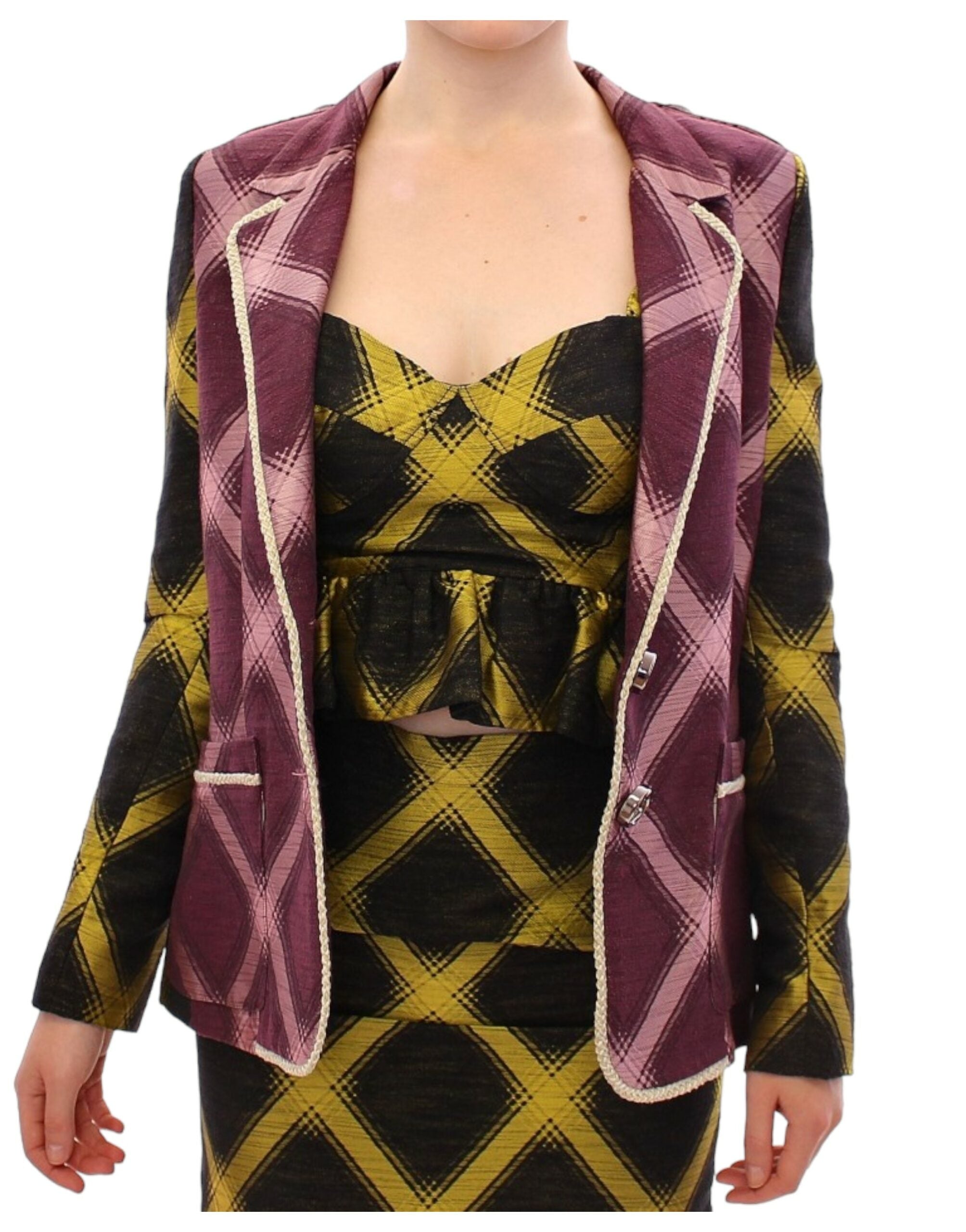 House of Holland Chic Purple Checkered Jacket Women's Blazer