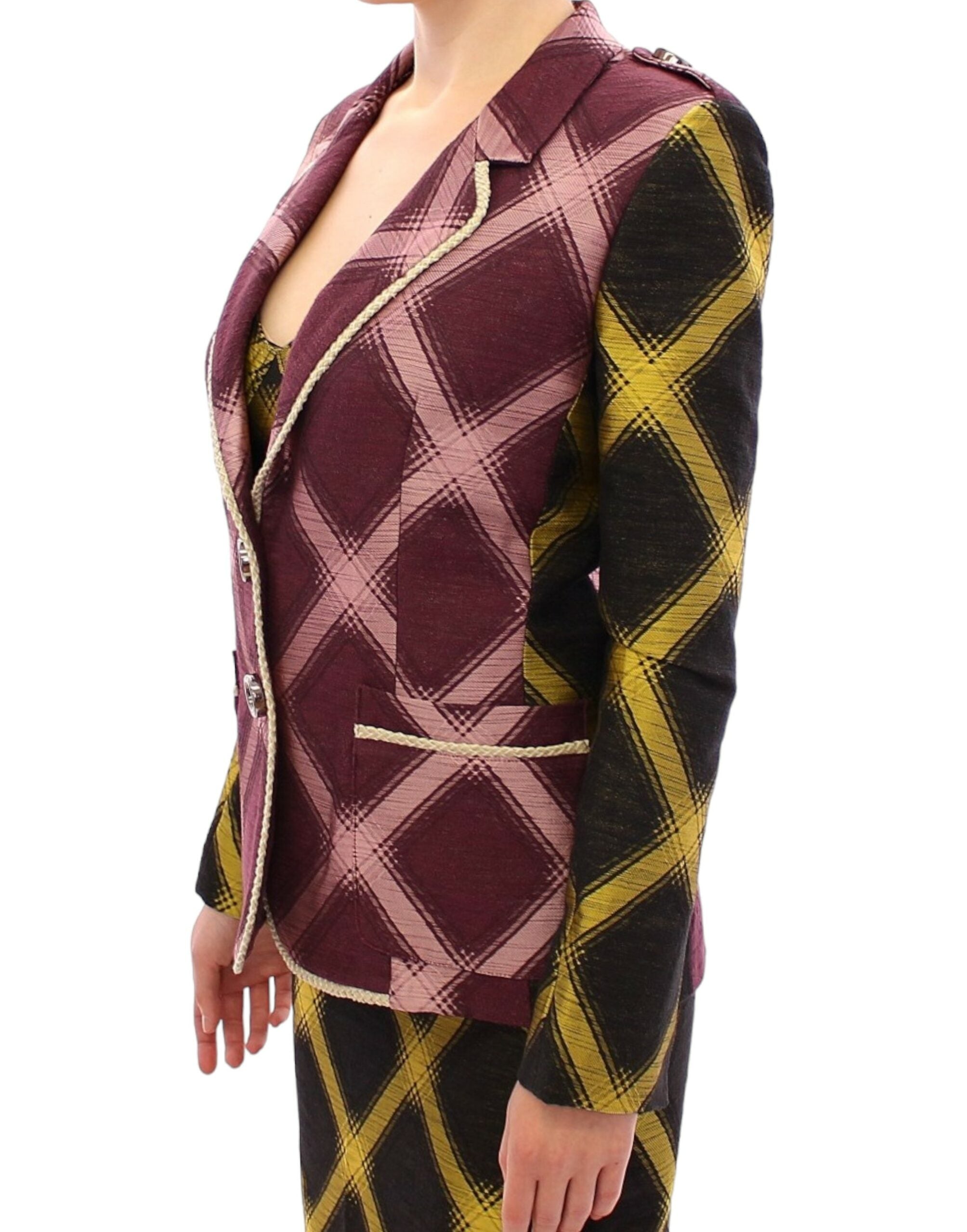 House of Holland Chic Purple Checkered Jacket Women's Blazer