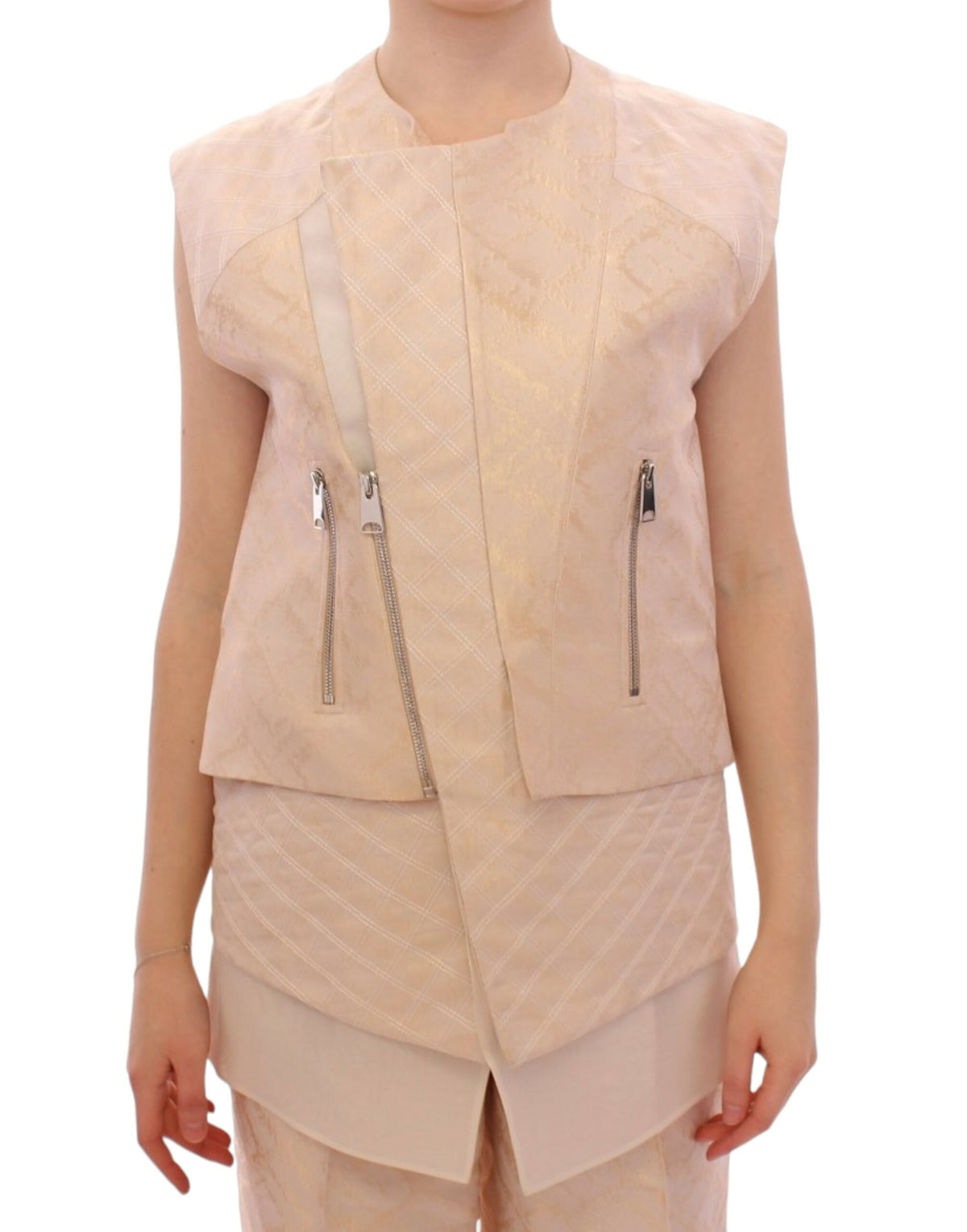 Zeyneptosun Beige brocade sleeveless Women's jacket