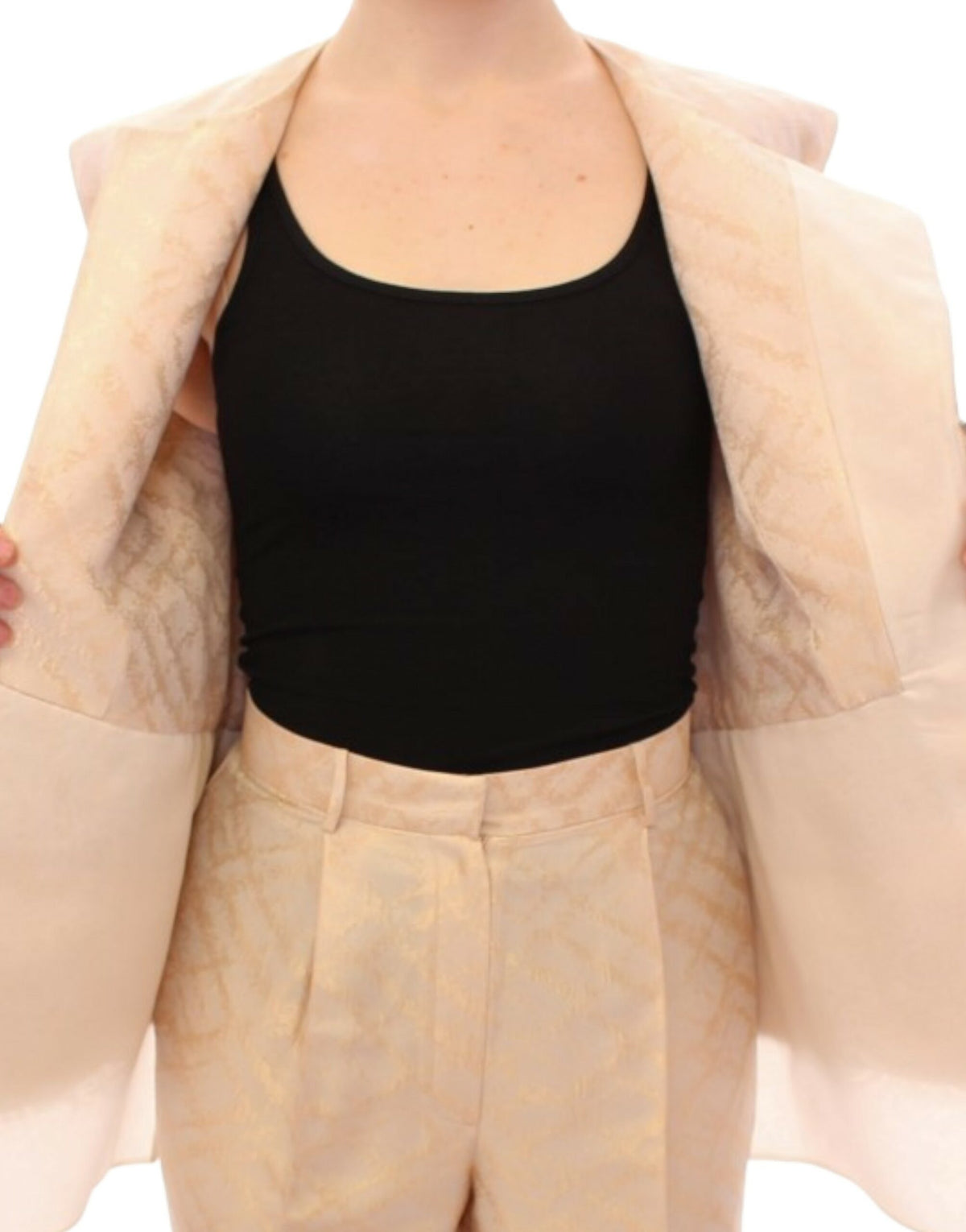 Zeyneptosun Beige brocade sleeveless Women's jacket