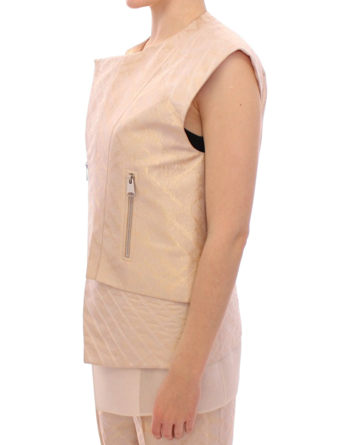 Zeyneptosun Beige brocade sleeveless Women's jacket