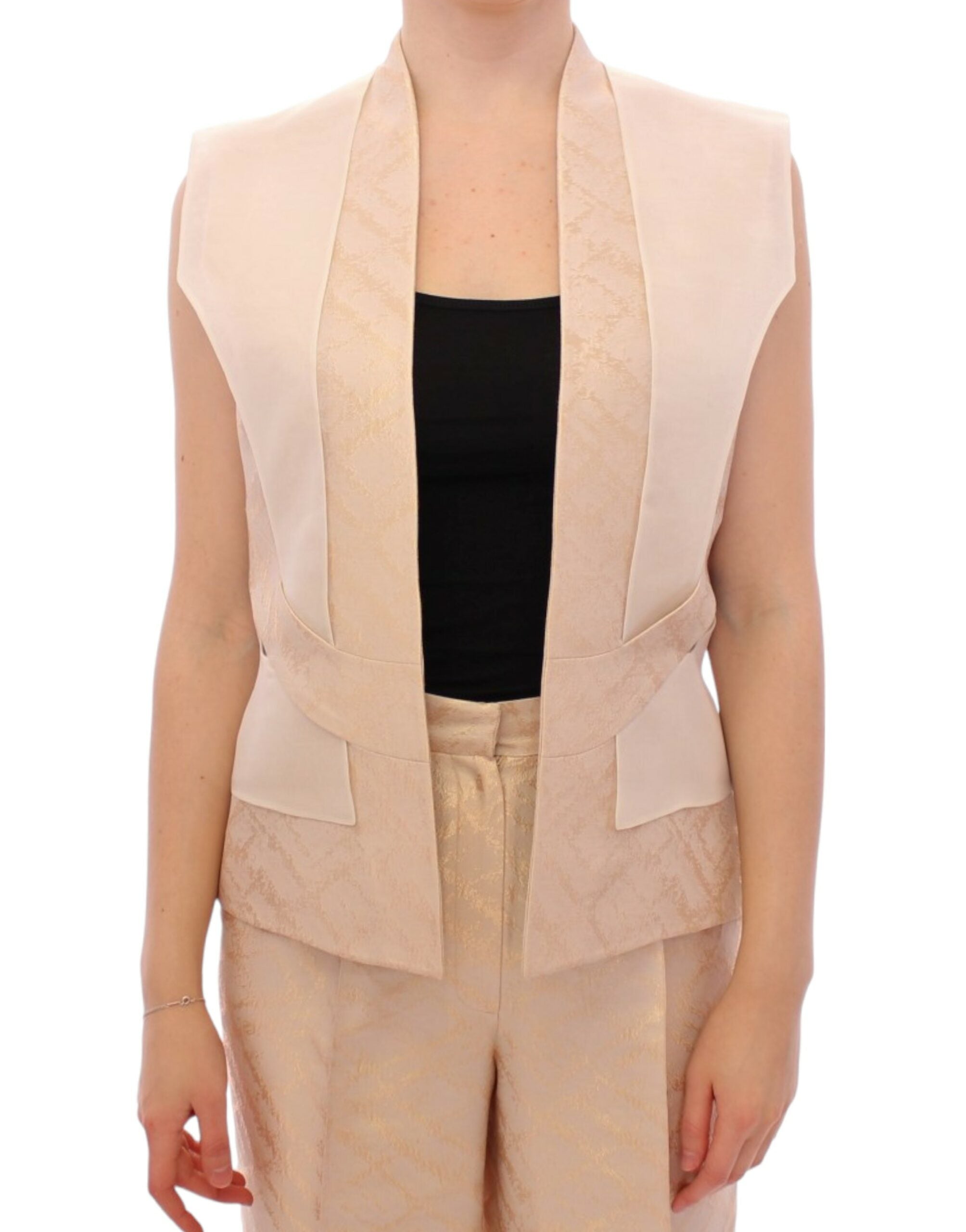 Zeyneptosun Exclusive Beige Brocade Sleeveless Women's Vest