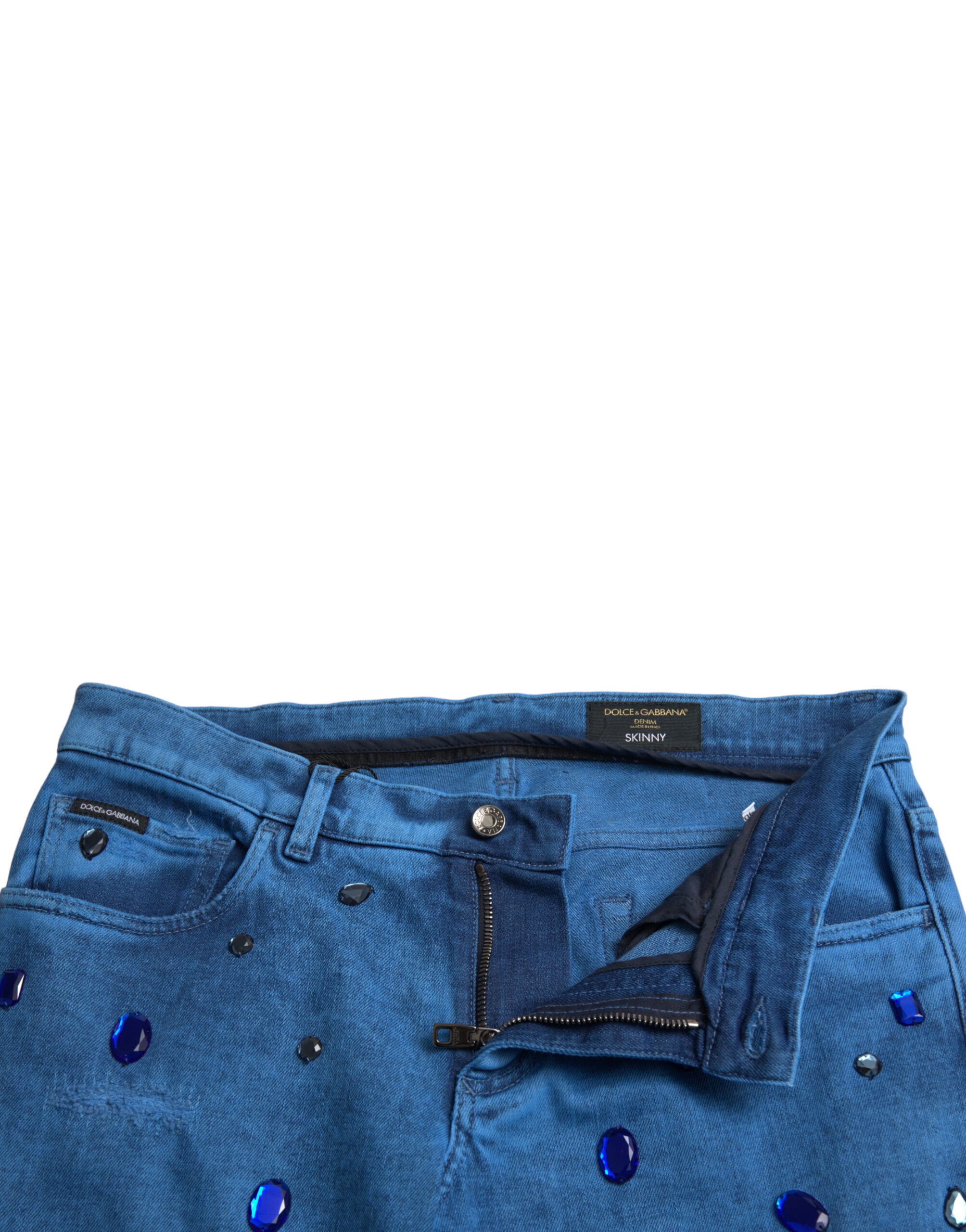 Dolce & Gabbana Blue Crystal Embellished Skinny Denim Men's Jeans
