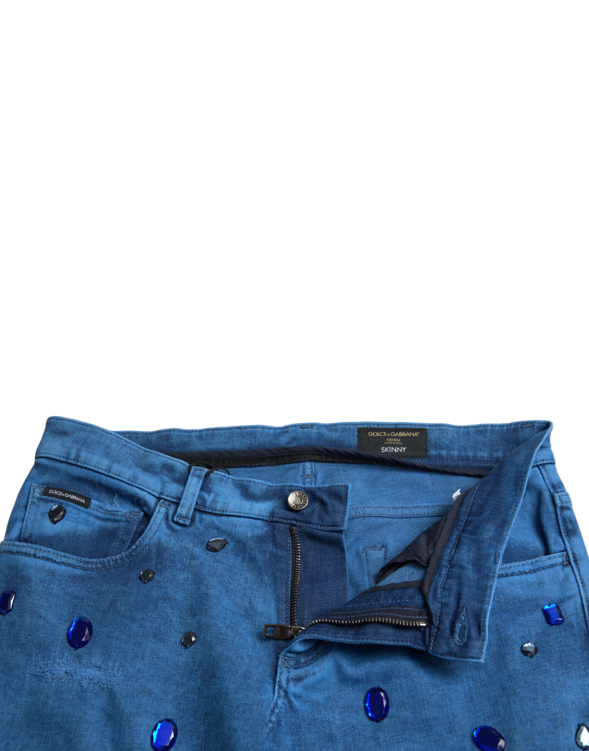 Dolce & Gabbana Blue Crystal Embellished Skinny Denim Men's Jeans