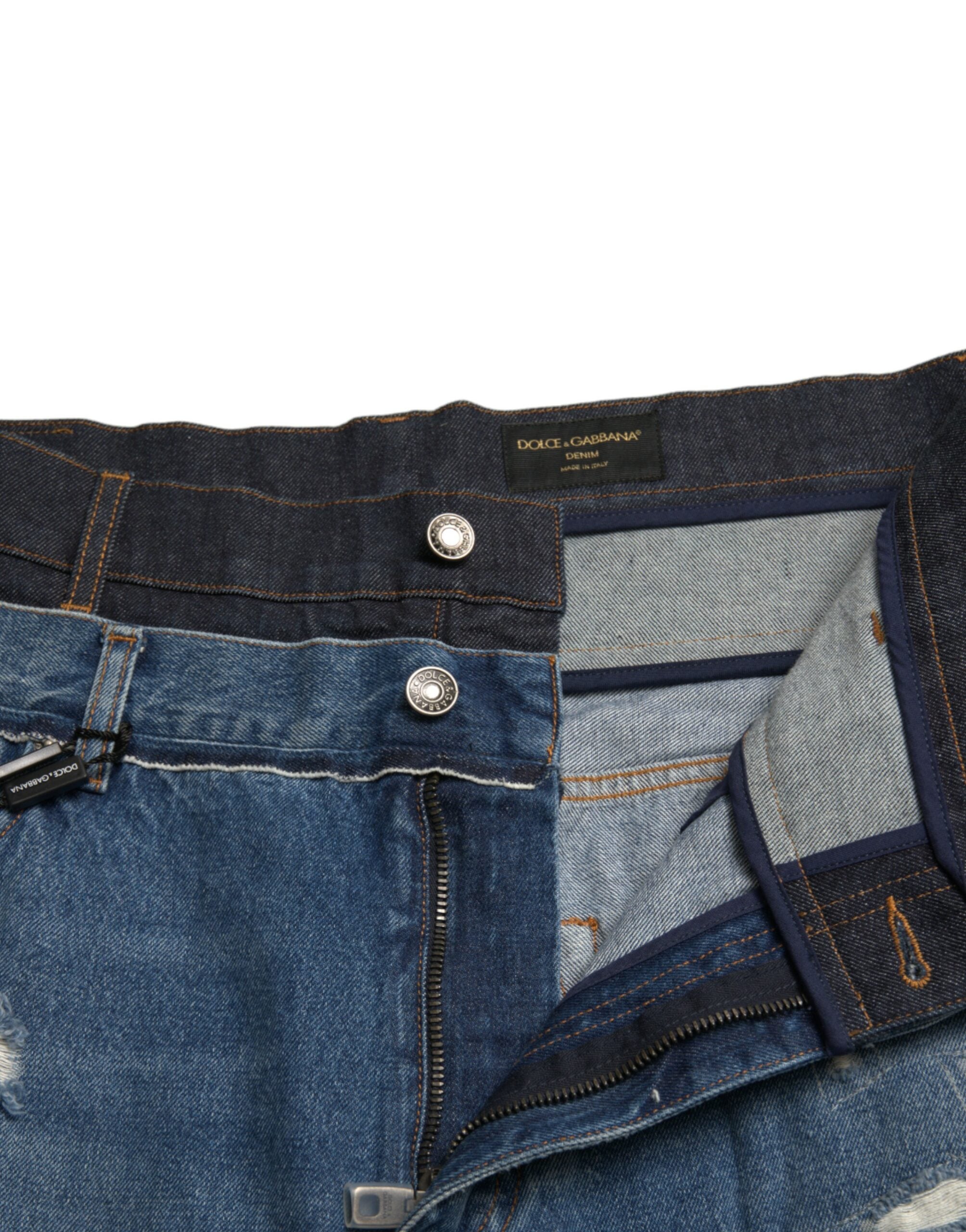 Dolce & Gabbana Blue Tattered Cotton Men Denim Men's Jeans
