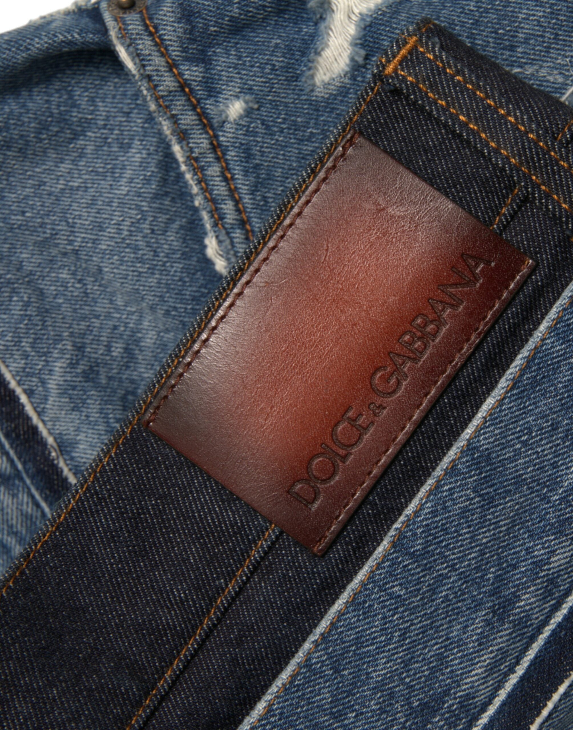 Dolce & Gabbana Blue Tattered Cotton Men Denim Men's Jeans
