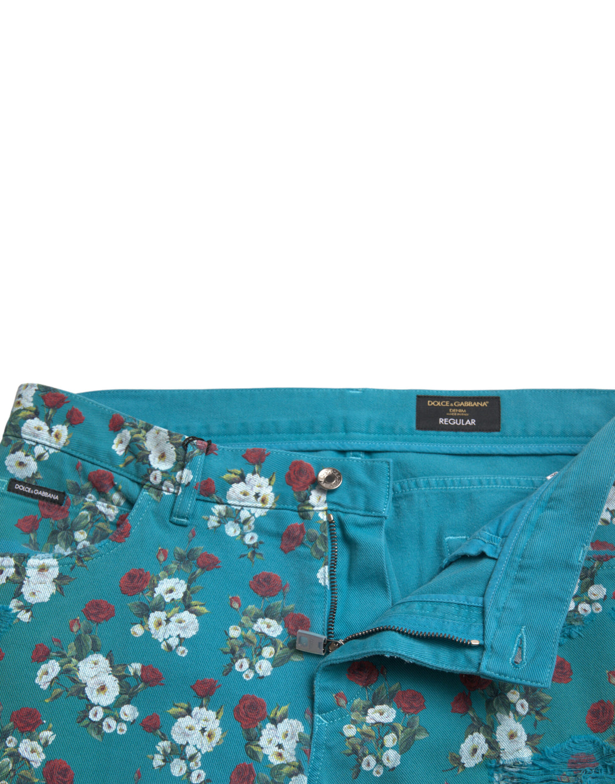Dolce & Gabbana Blue Floral Print Skinny Cotton Denim Men's Pants