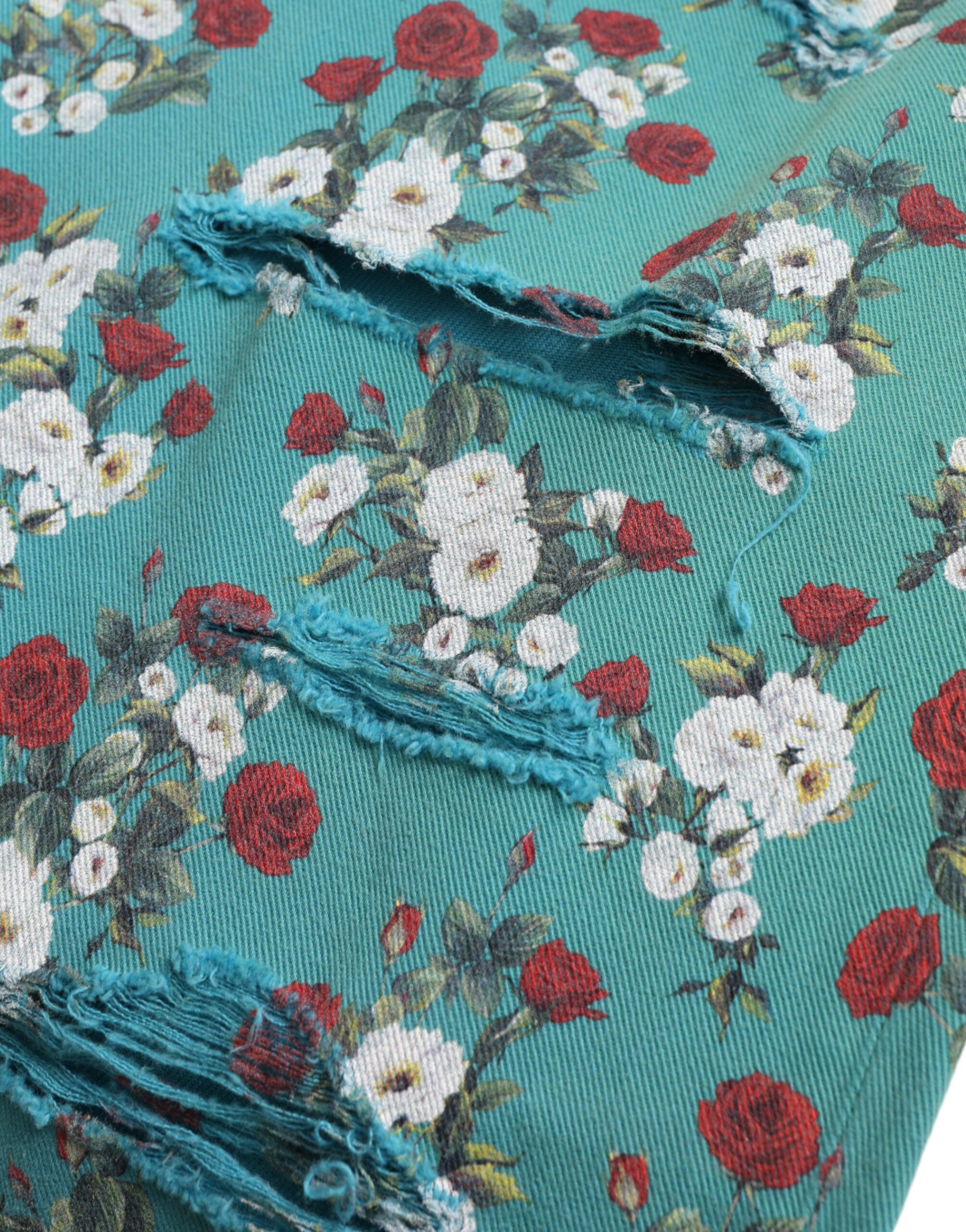 Dolce & Gabbana Blue Floral Print Skinny Cotton Denim Men's Pants
