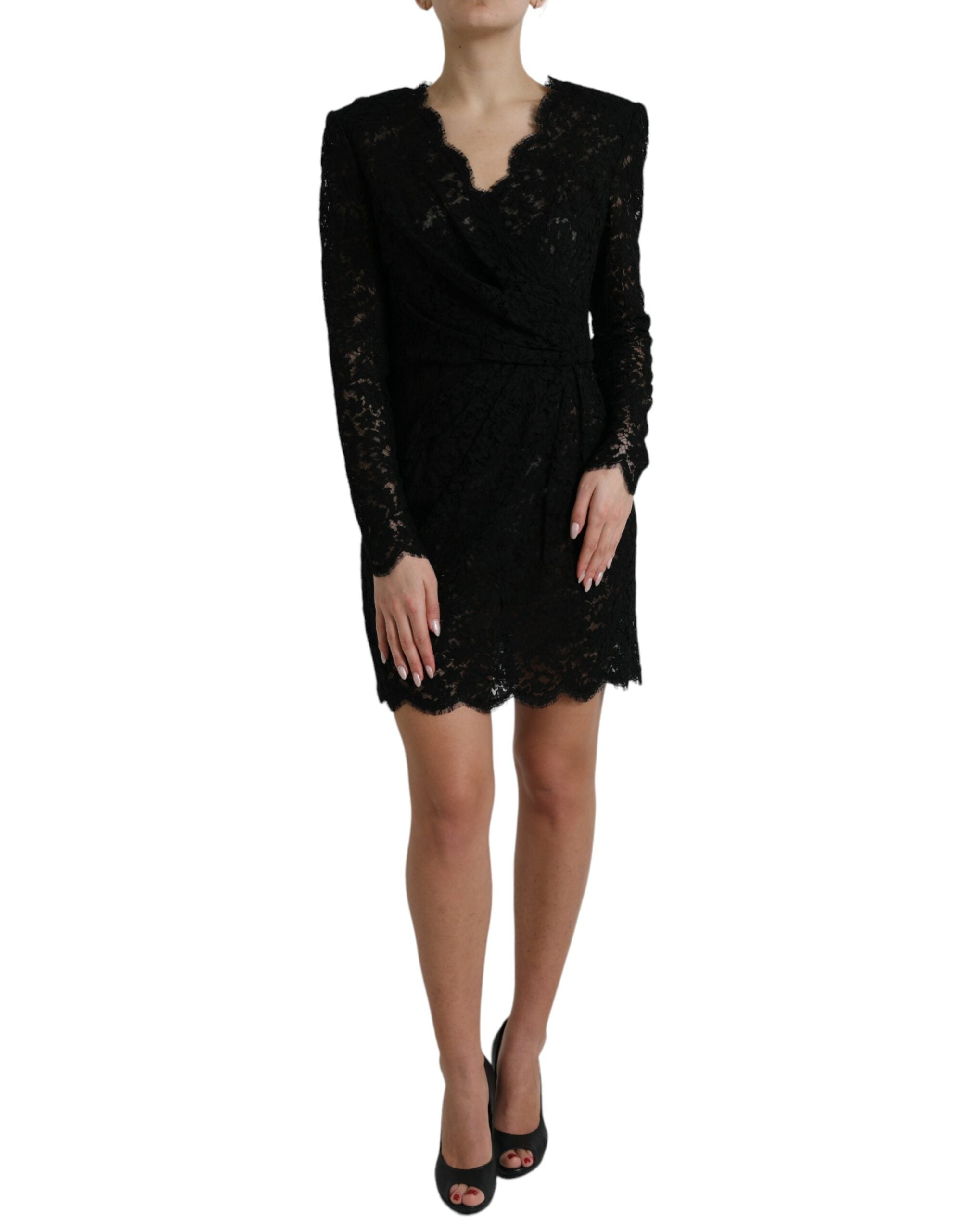 Dolce & Gabbana Black Bodycon Lace Cotton Sheath Mini Women's Dress