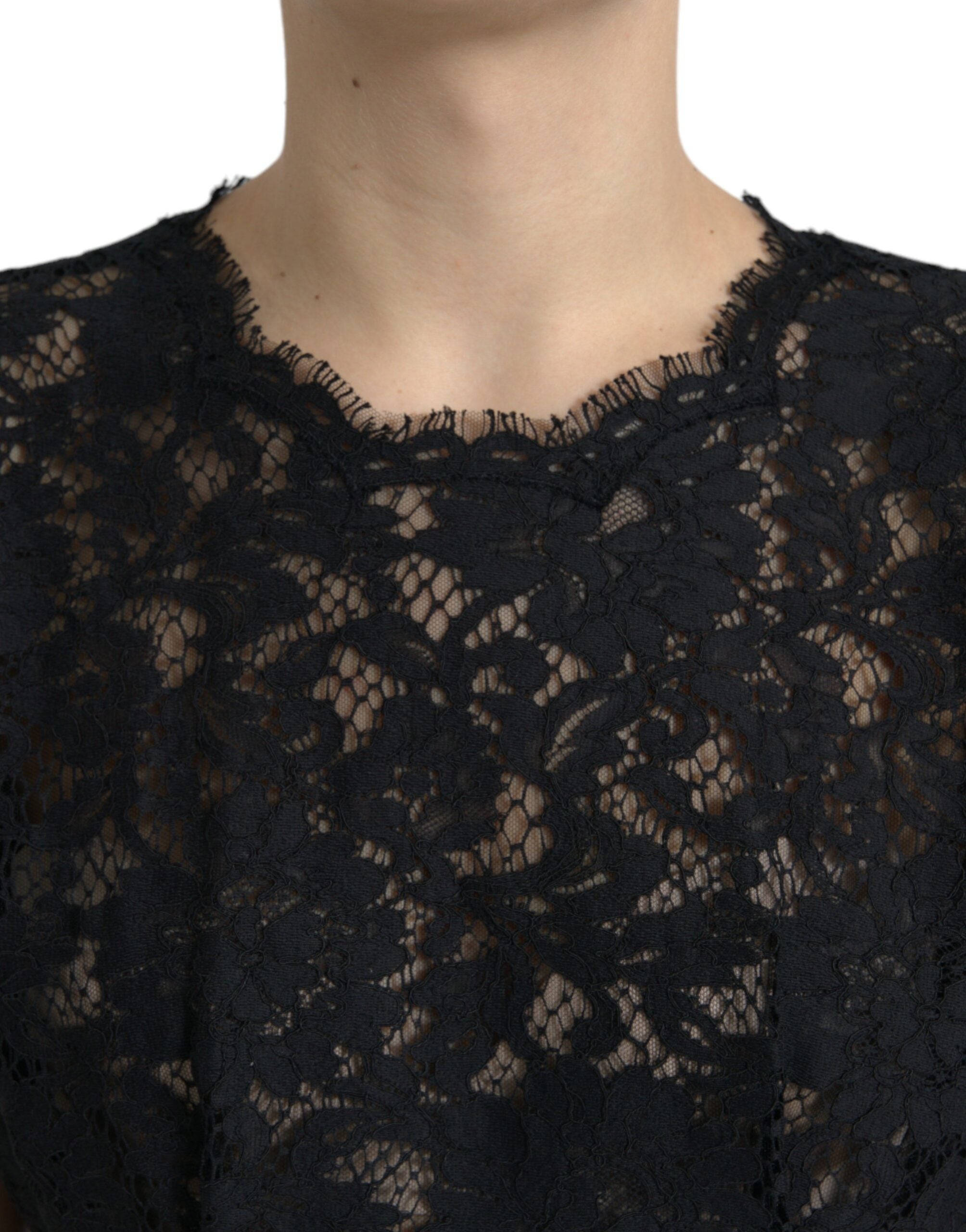 Dolce & Gabbana Black Floral Lace Cotton A-line Mini Women's Dress