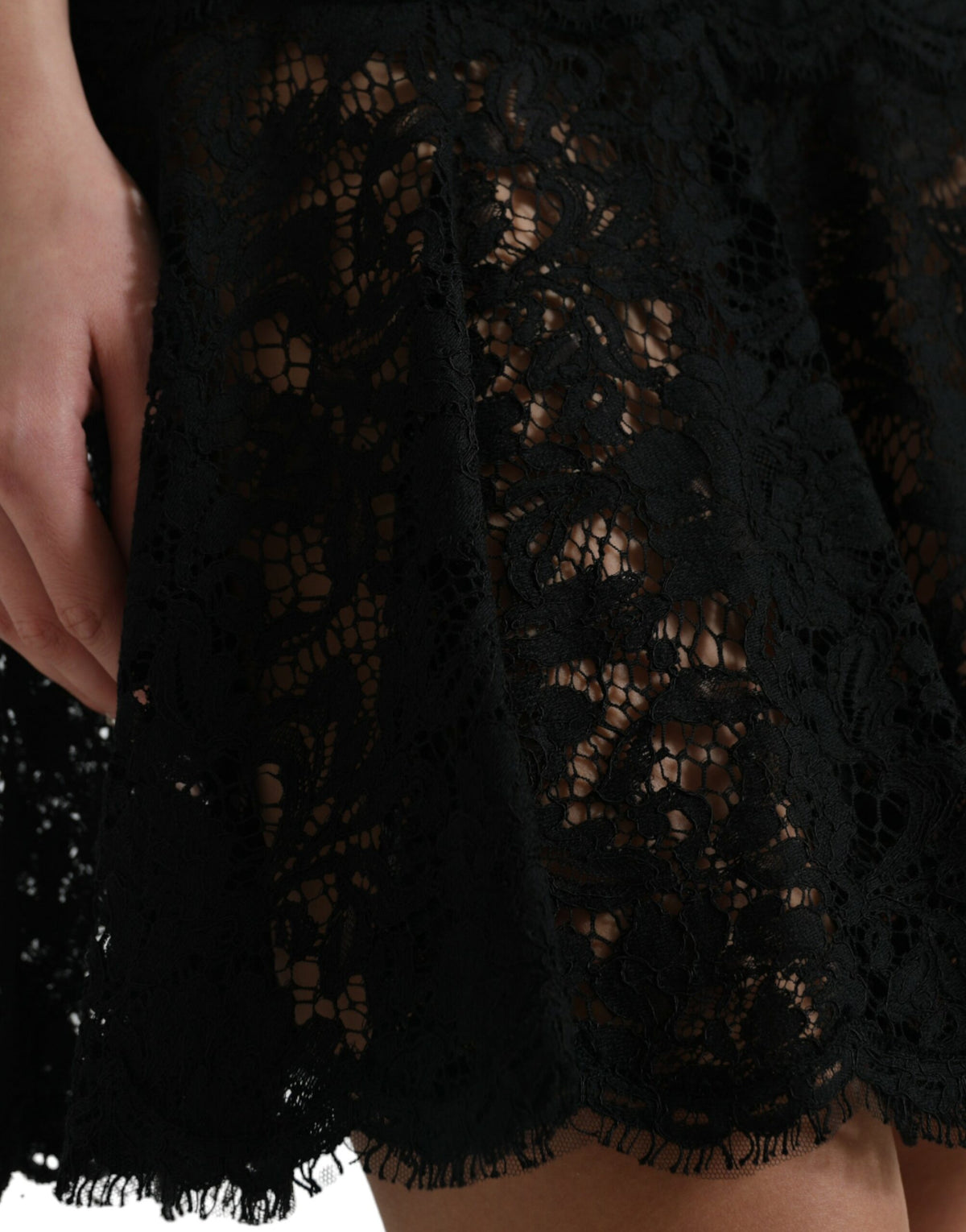 Dolce & Gabbana Black Floral Lace Cotton A-line Mini Women's Dress