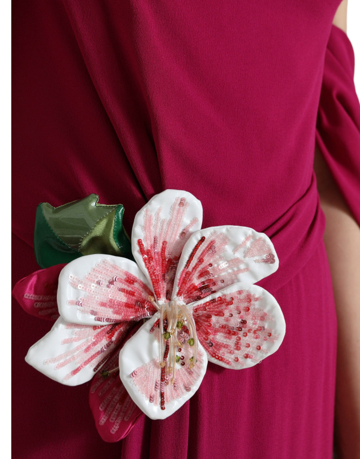 Dolce & Gabbana Purple Flower Embellished One Shoulder Women's Dress