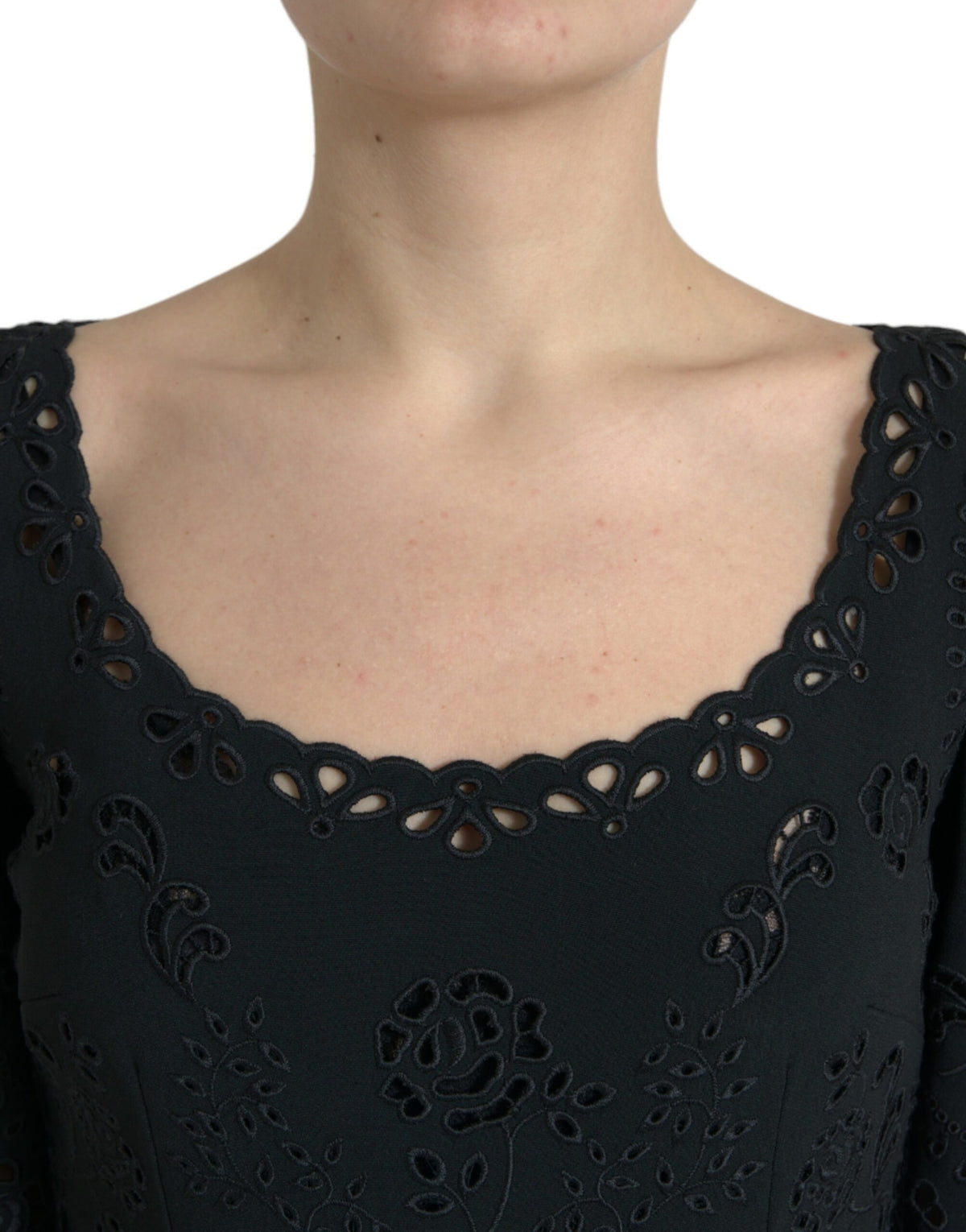 Dolce & Gabbana Black Floral Lace Viscose Bodycon Midi Women's Dress