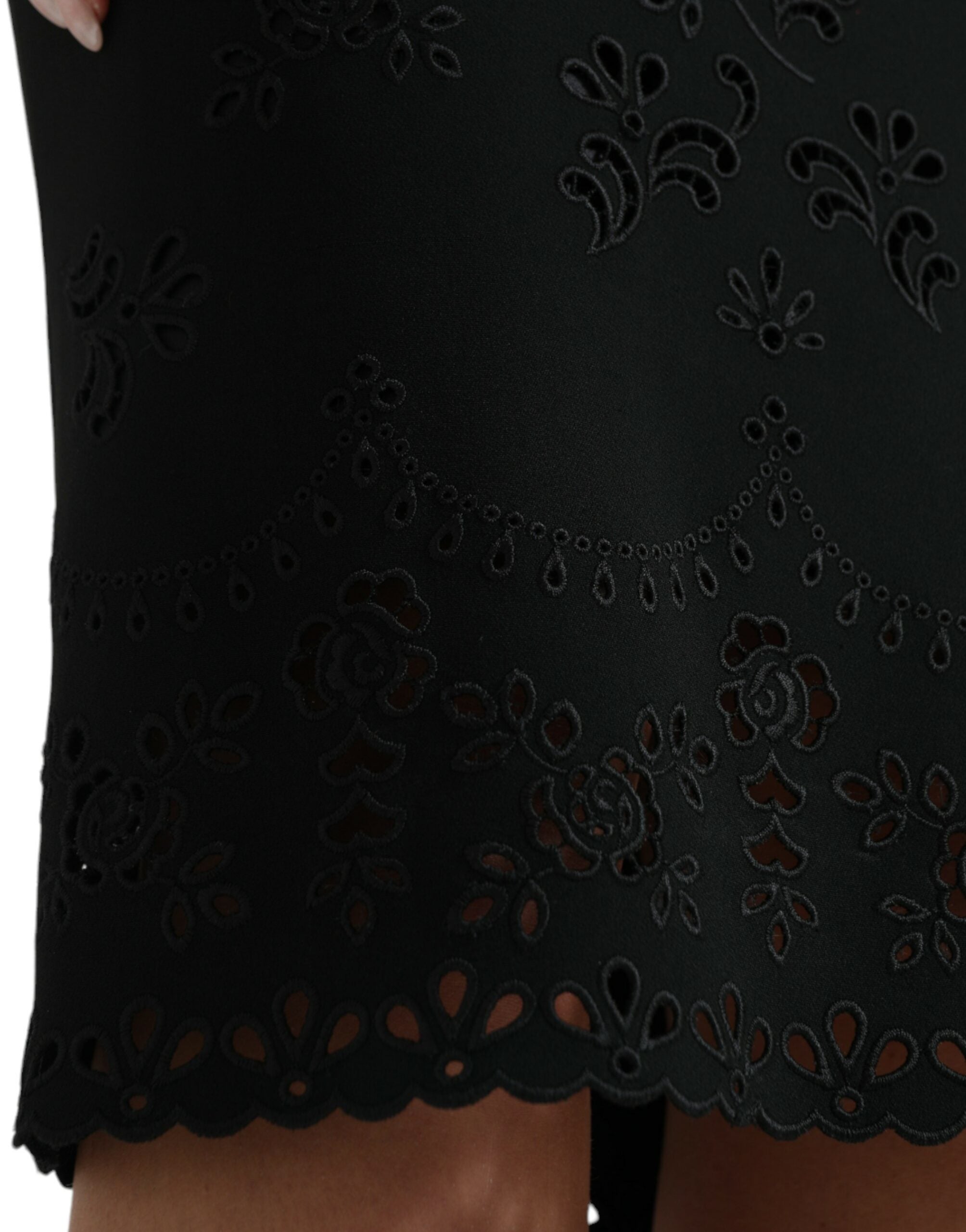 Dolce & Gabbana Black Floral Lace Viscose Bodycon Midi Women's Dress