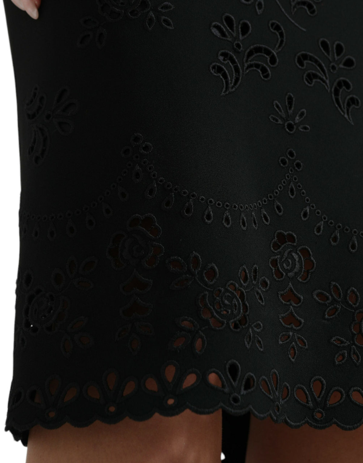 Dolce & Gabbana Black Floral Lace Viscose Bodycon Midi Women's Dress