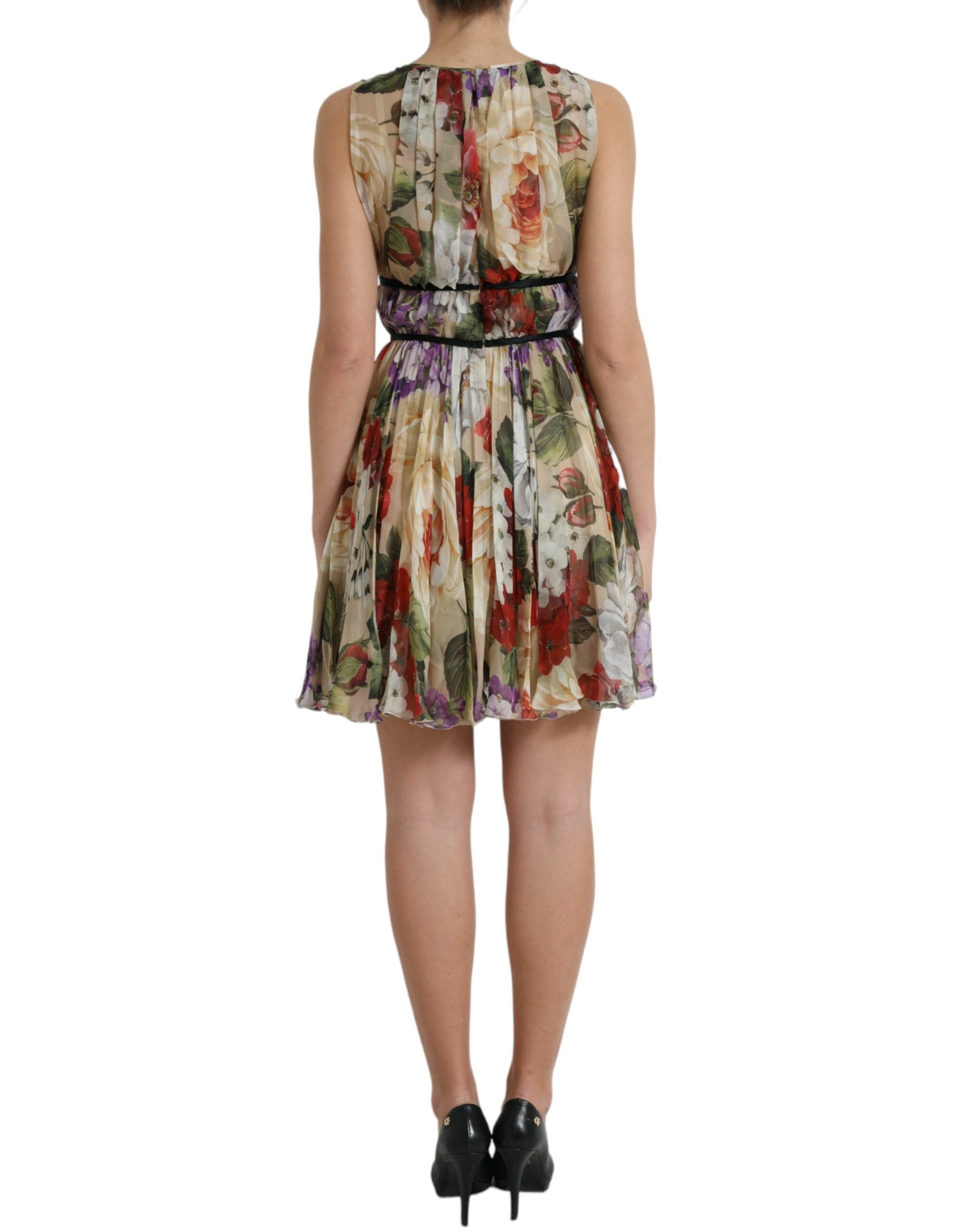 Dolce & Gabbana Beige Floral Sleeveless A-line Mini Women's Dress