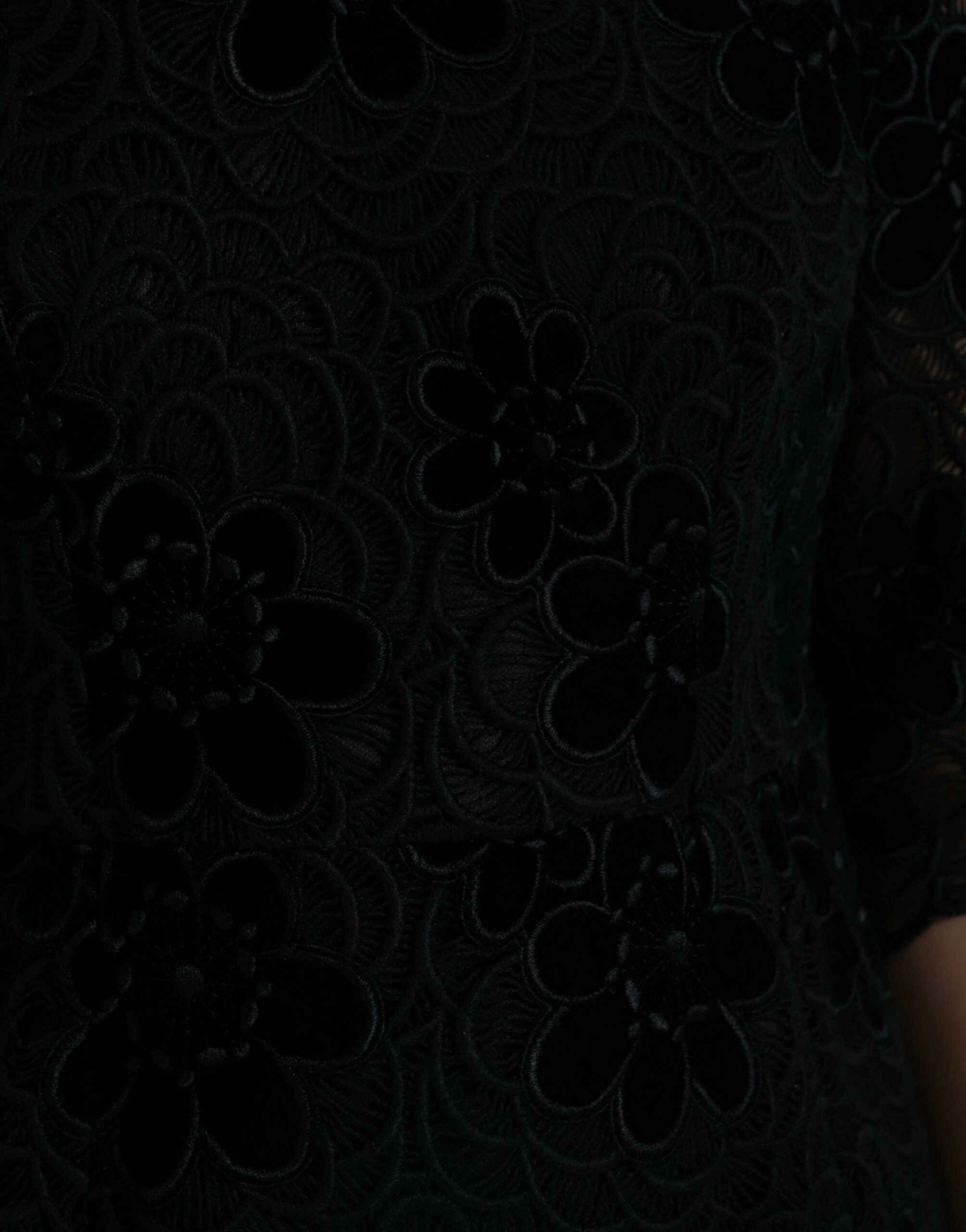 Dolce & Gabbana Black Floral Lace Cotton Bodycon Women's Dress