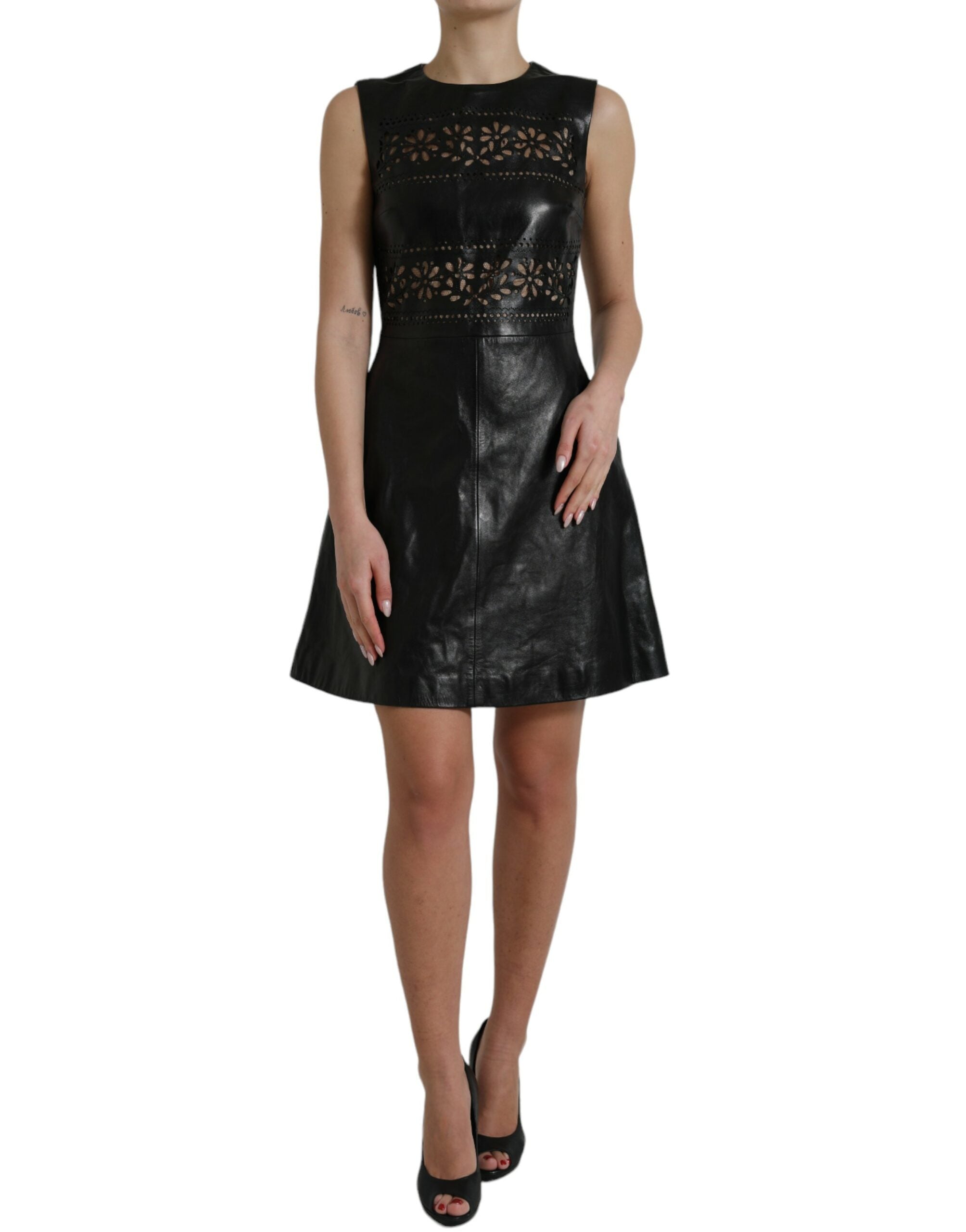 Shiny Black Nylon Cut Out A-line Mini Women's Dress
