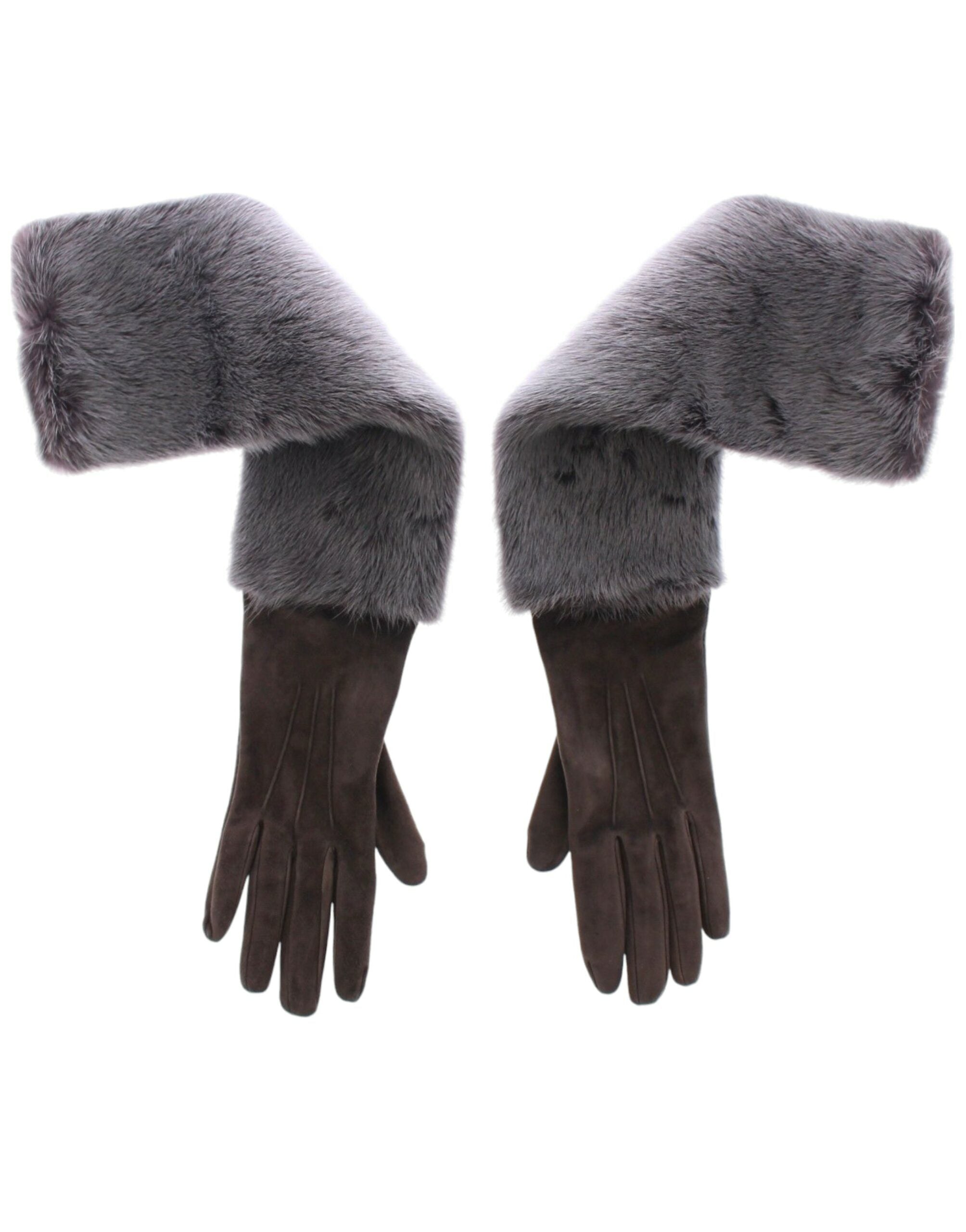 Dolce & Gabbana Gray Mink Fur Lambskin Suede Leather Women's Gloves