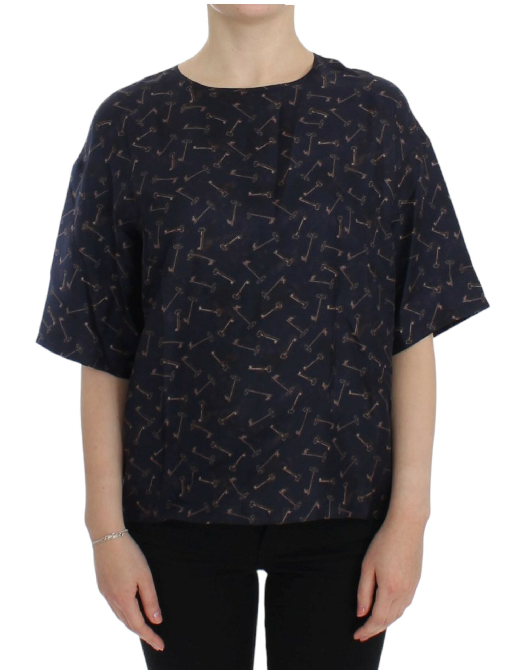 Dolce & Gabbana Blue gold key print silk Women's blouse