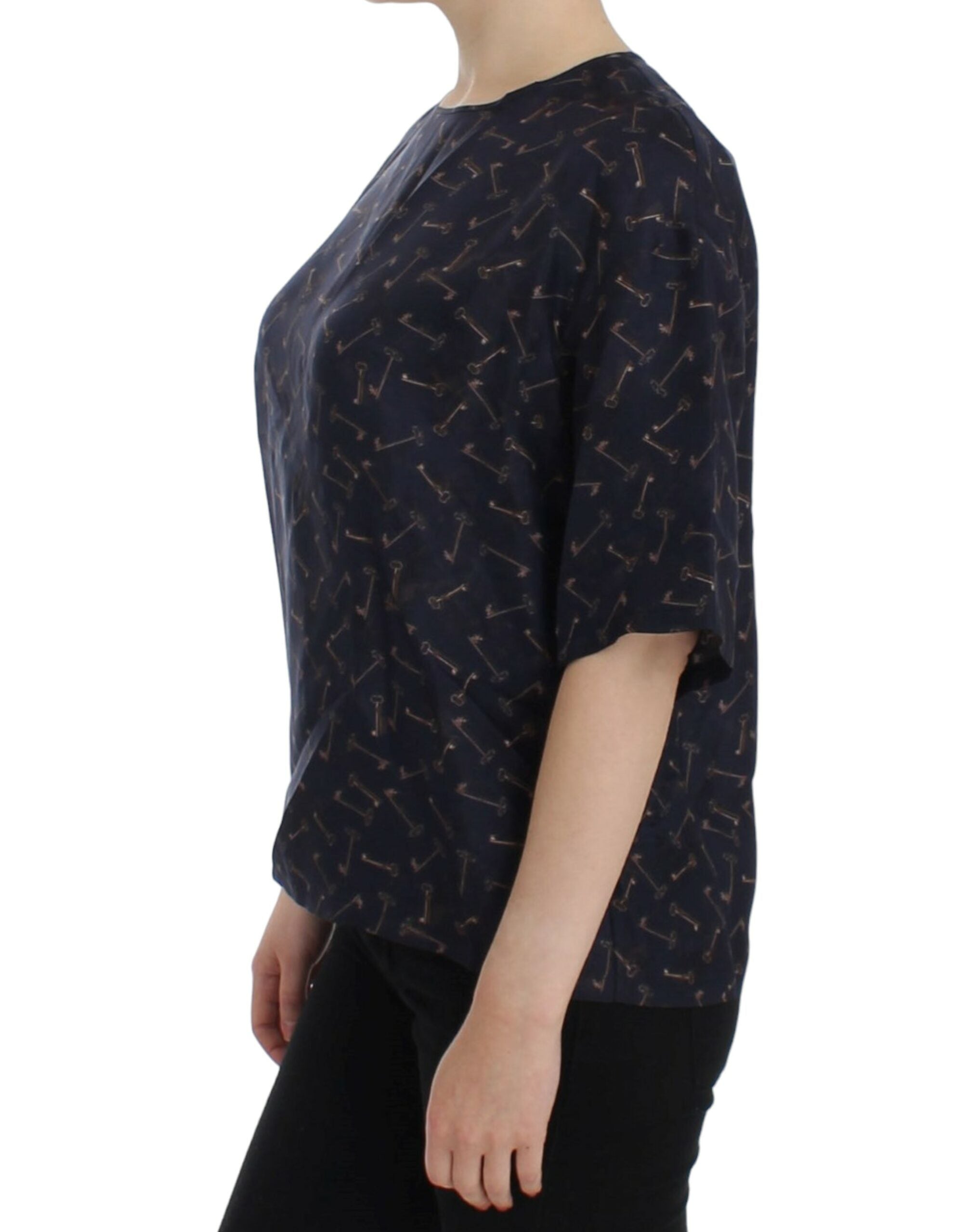 Dolce & Gabbana Blue gold key print silk Women's blouse