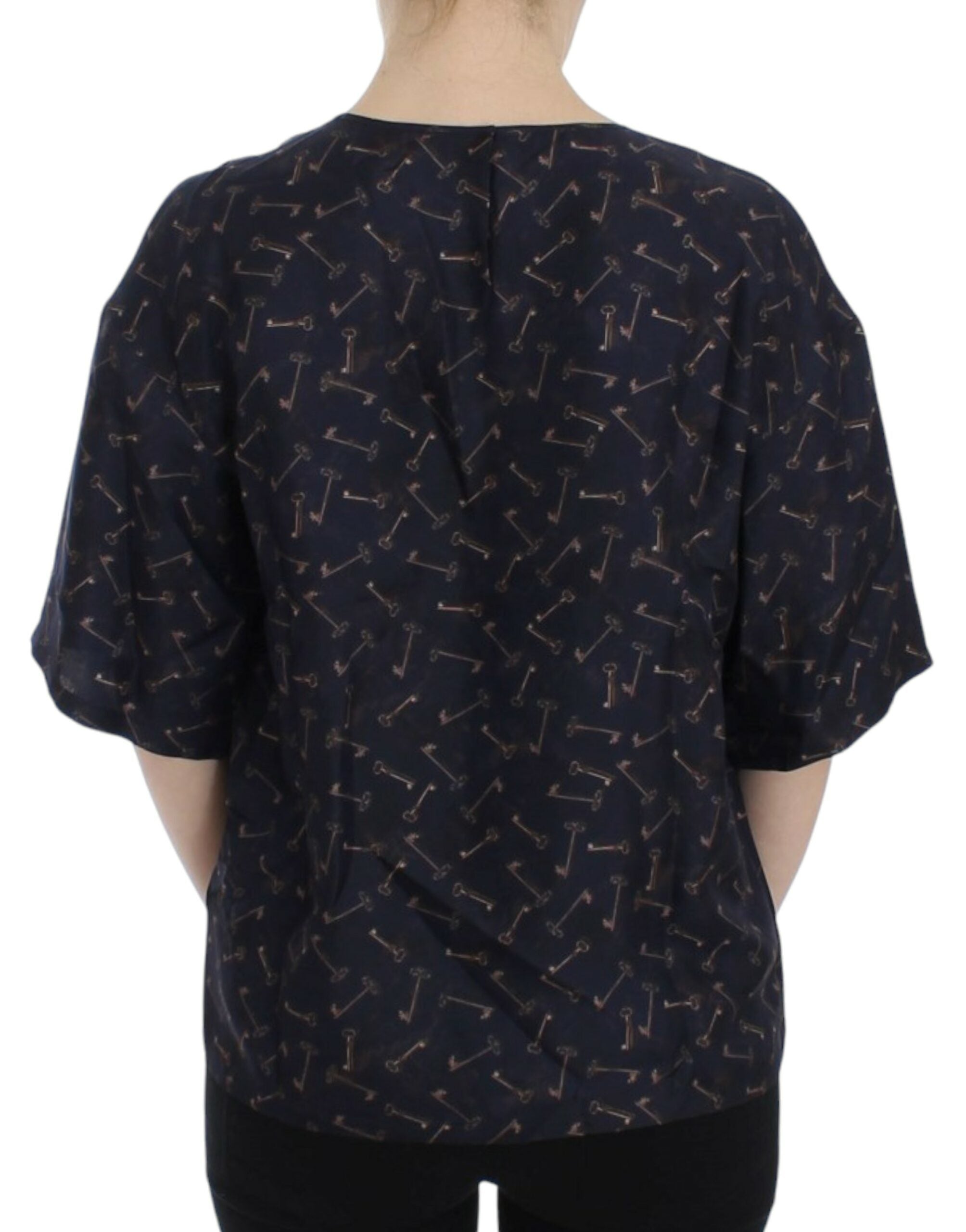Dolce & Gabbana Blue gold key print silk Women's blouse