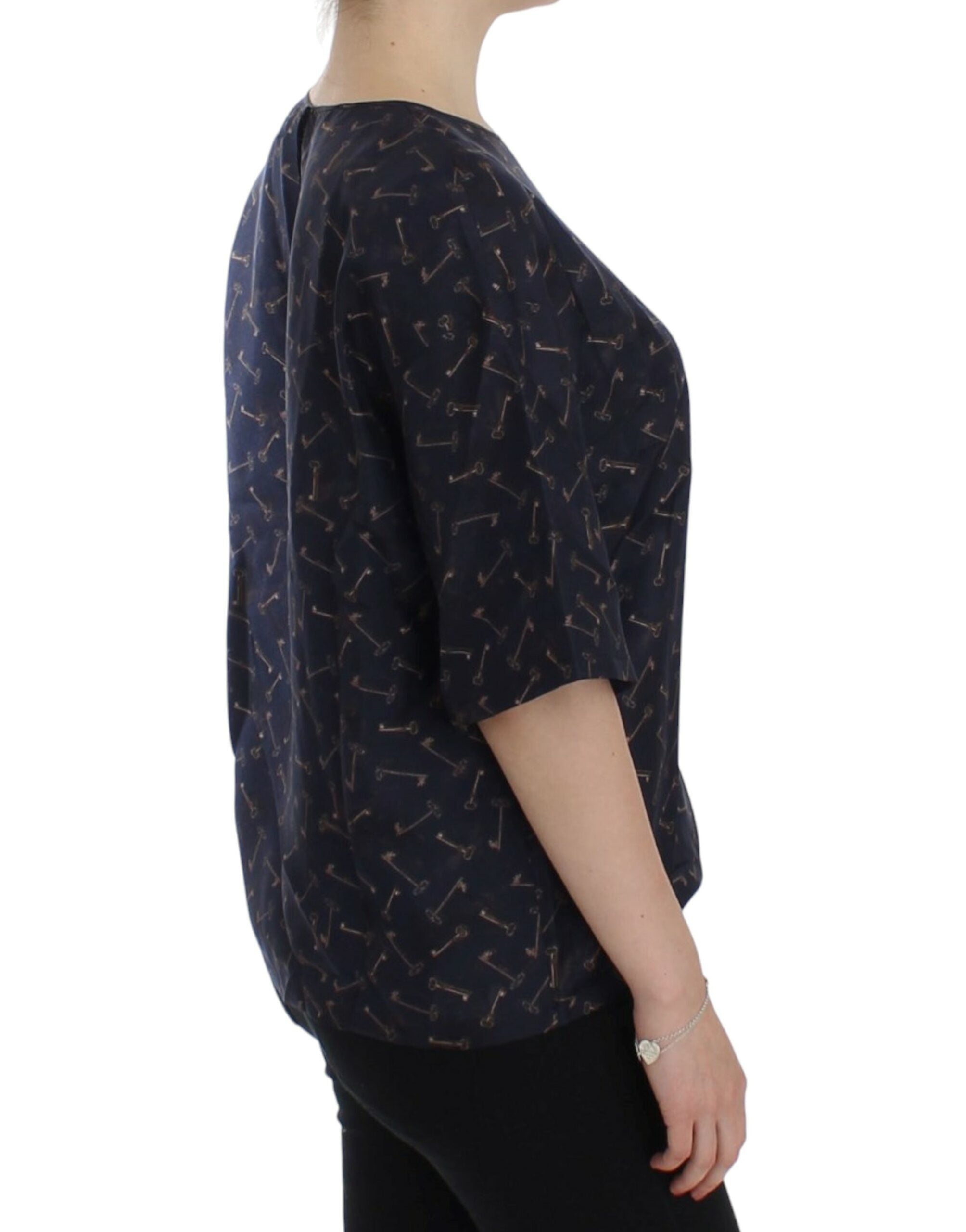 Dolce & Gabbana Blue gold key print silk Women's blouse