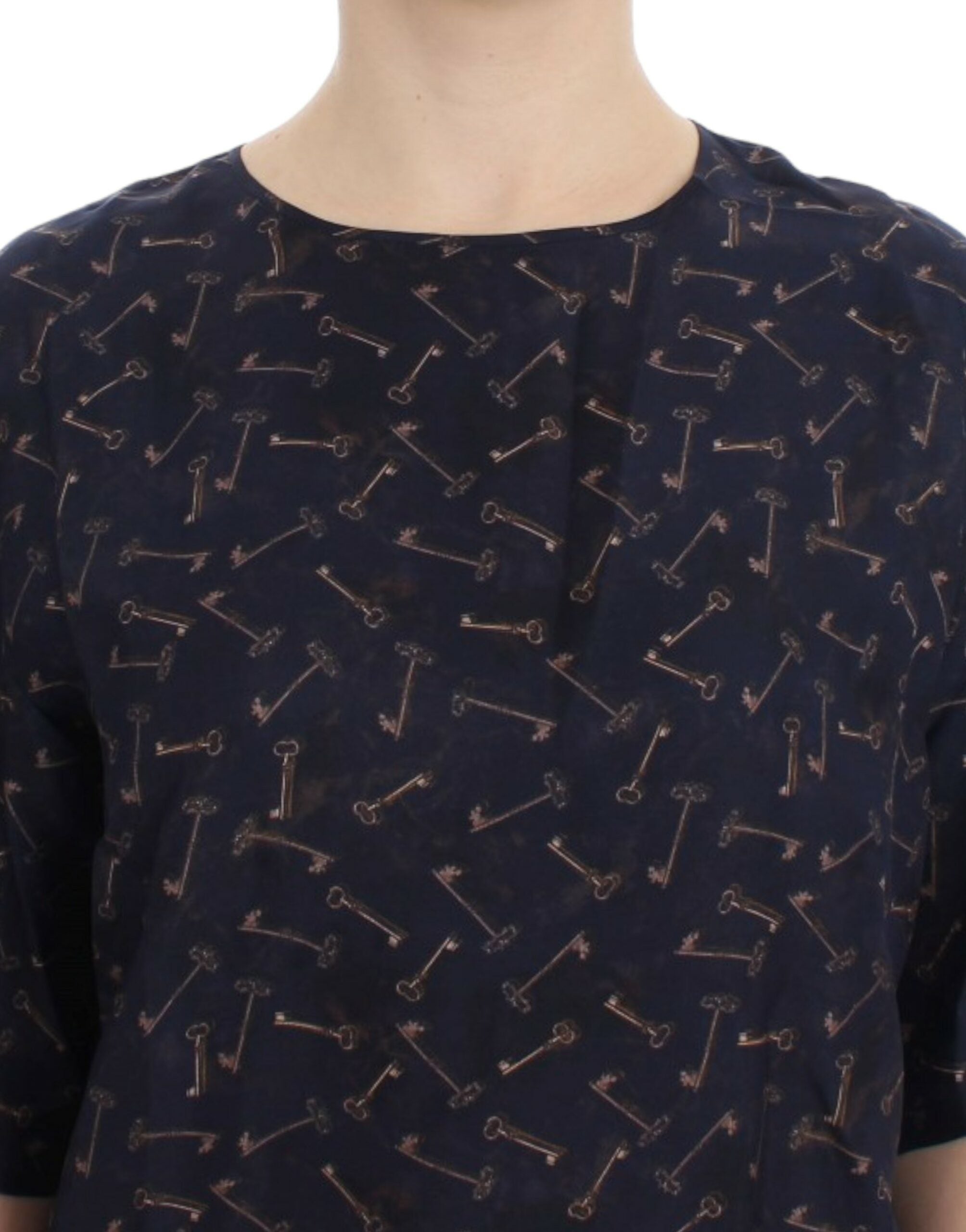 Dolce & Gabbana Blue gold key print silk Women's blouse