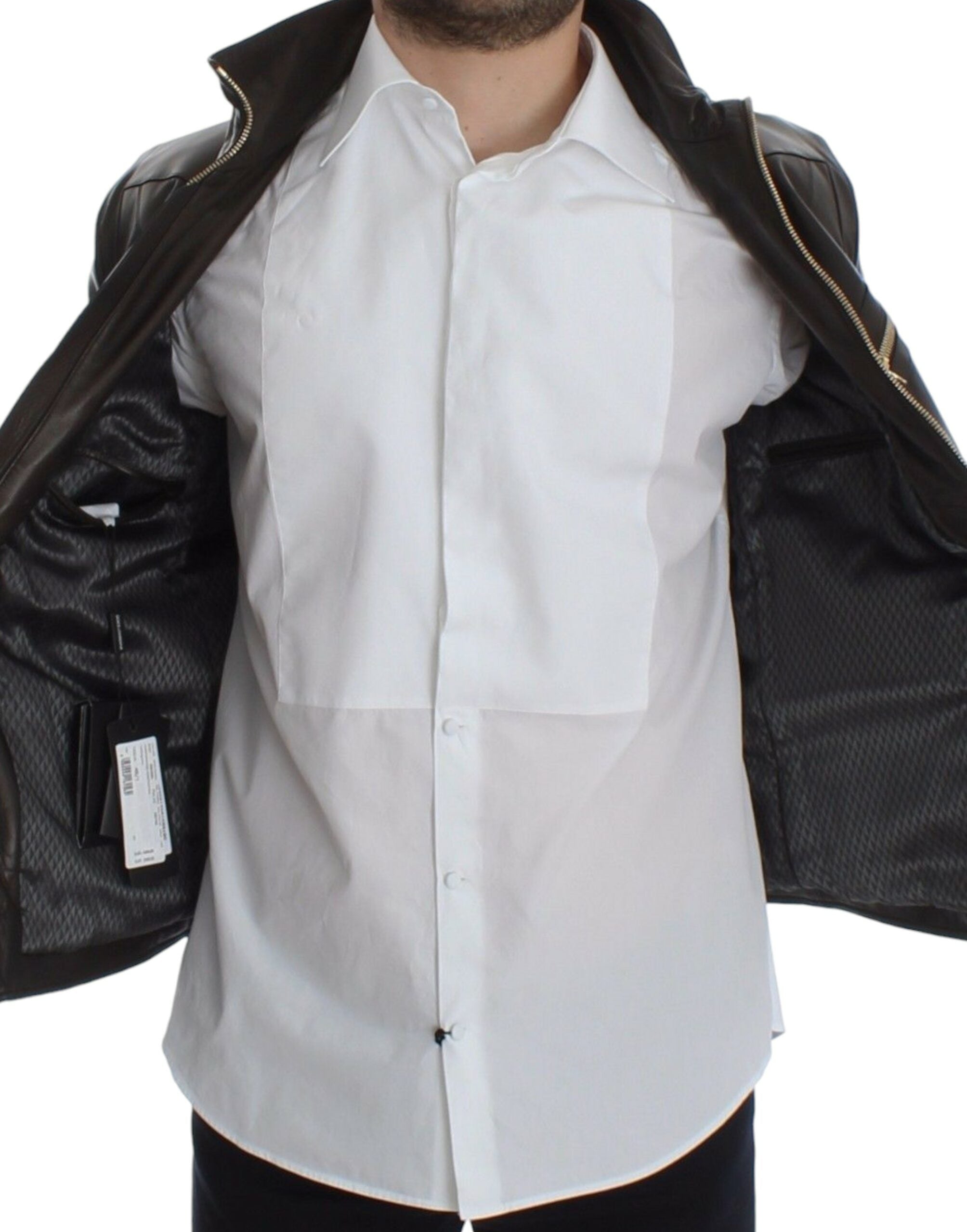 Dolce & Gabbana Brown Lambskin Leather Zipper Men's Jacket