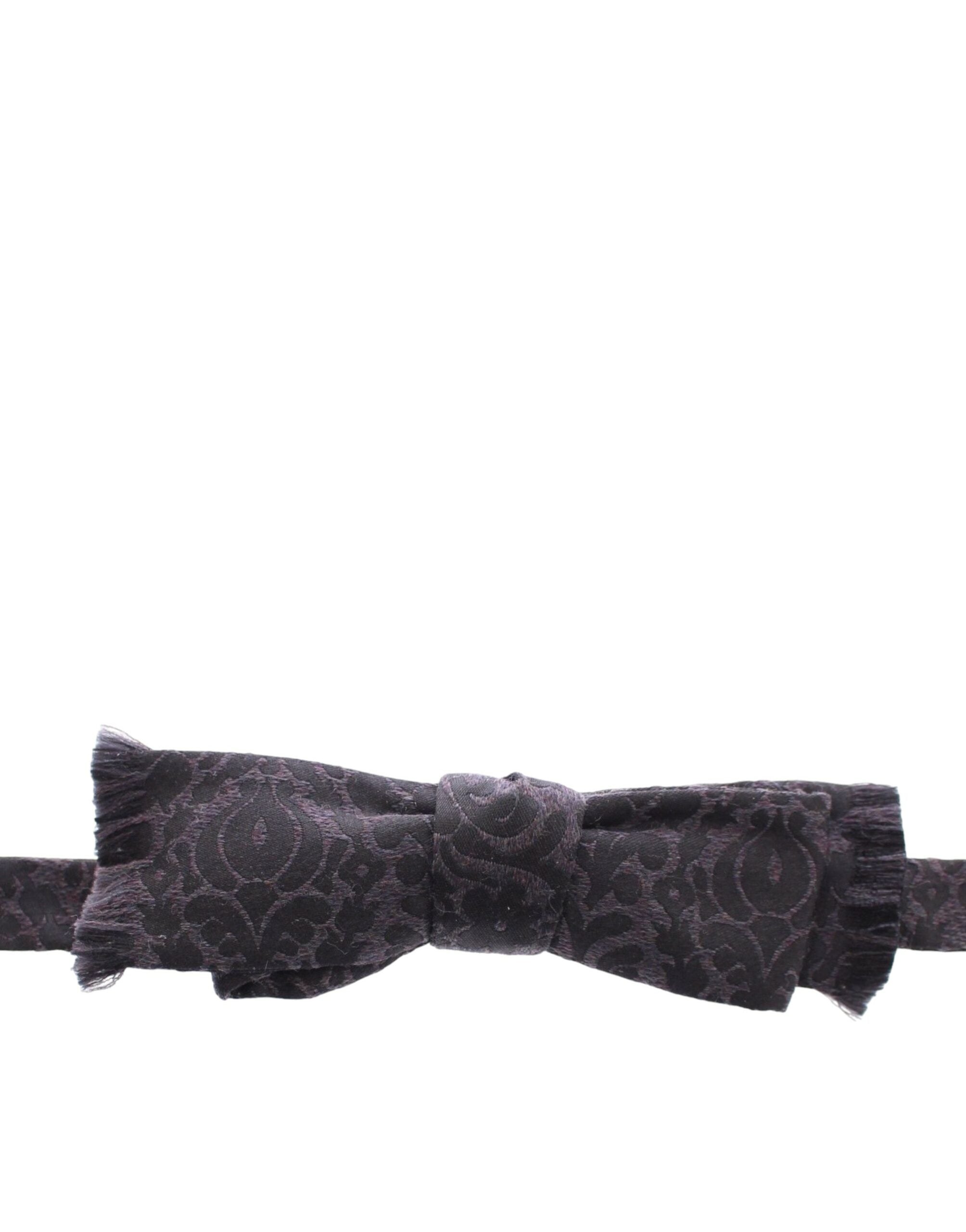 Dolce & Gabbana Dark Gray Wool Silk Brand Baroque Paisley Bow Tie Men's Men