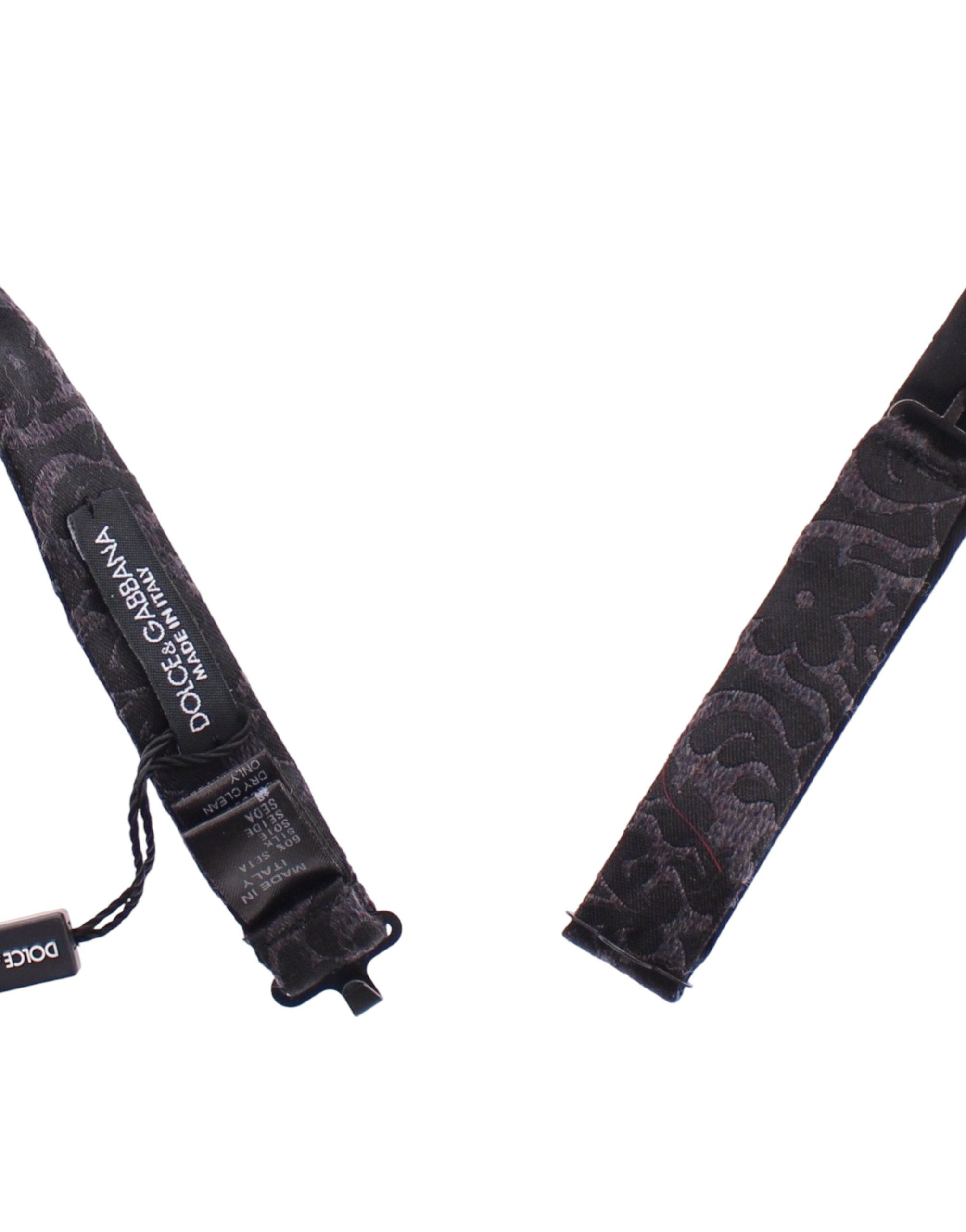 Dolce & Gabbana Dark Gray Wool Silk Brand Baroque Paisley Bow Tie Men's Men